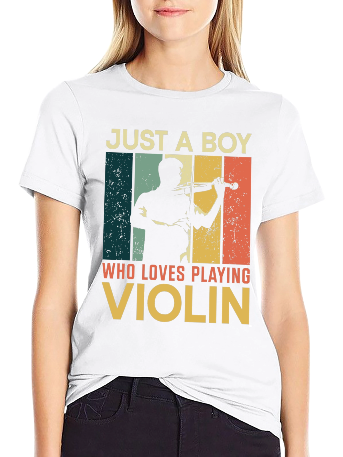 Black Just a Boy Who Loves Playing Violin T-Shirt view 9