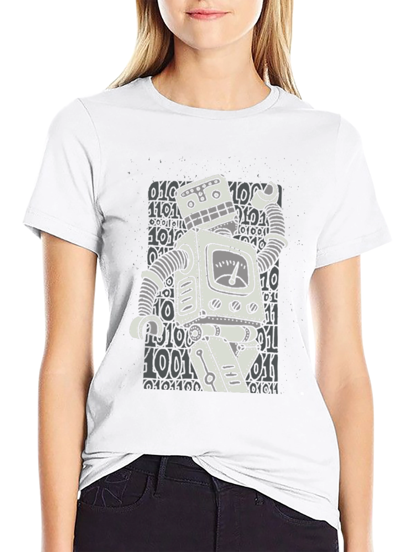 Black Retro Robot Graphic T-Shirt - Black Cotton Blend view 9