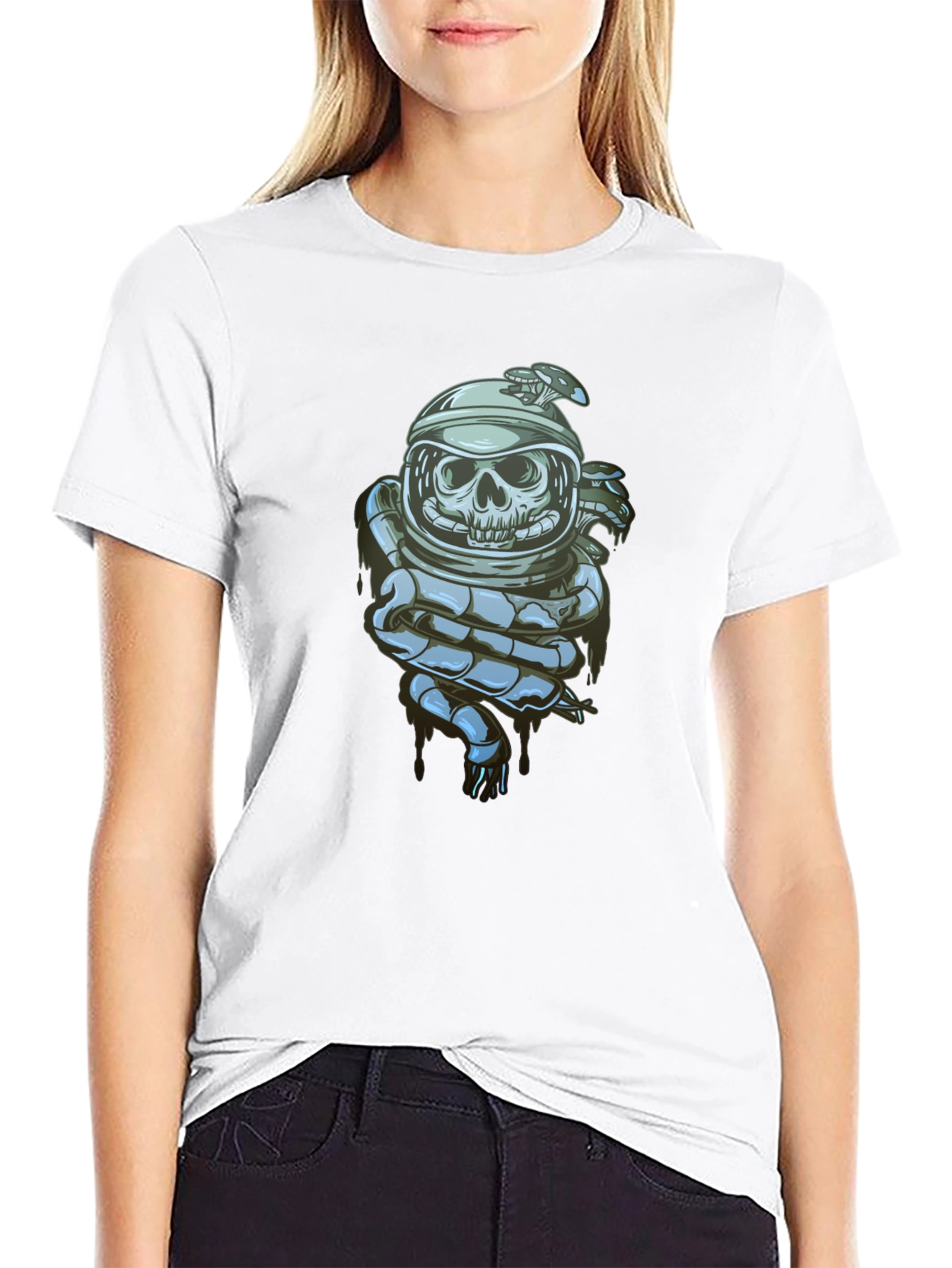 Black Skull Astronaut Graphic Tee - Premium Cotton Blend view 9