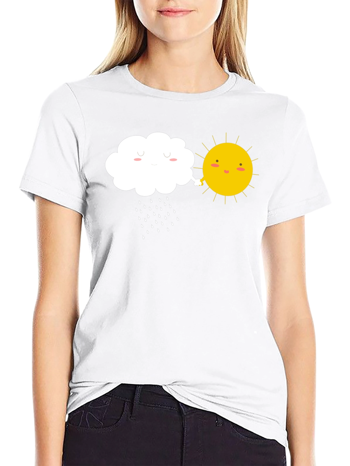 Black Cute Sun and Cloud Graphic Tee view 9