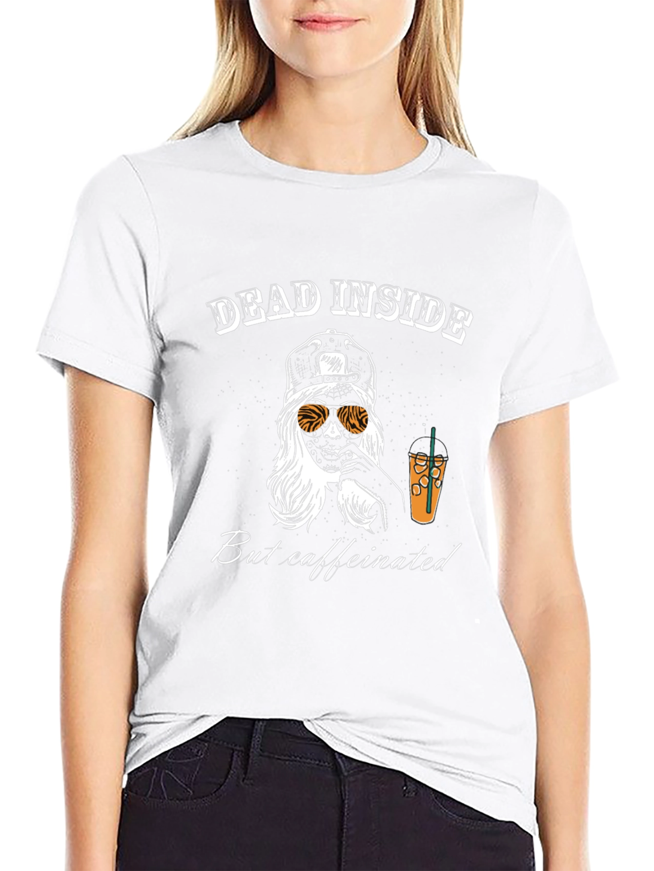 Black Dead Inside But Caffeinated T-Shirt view 9