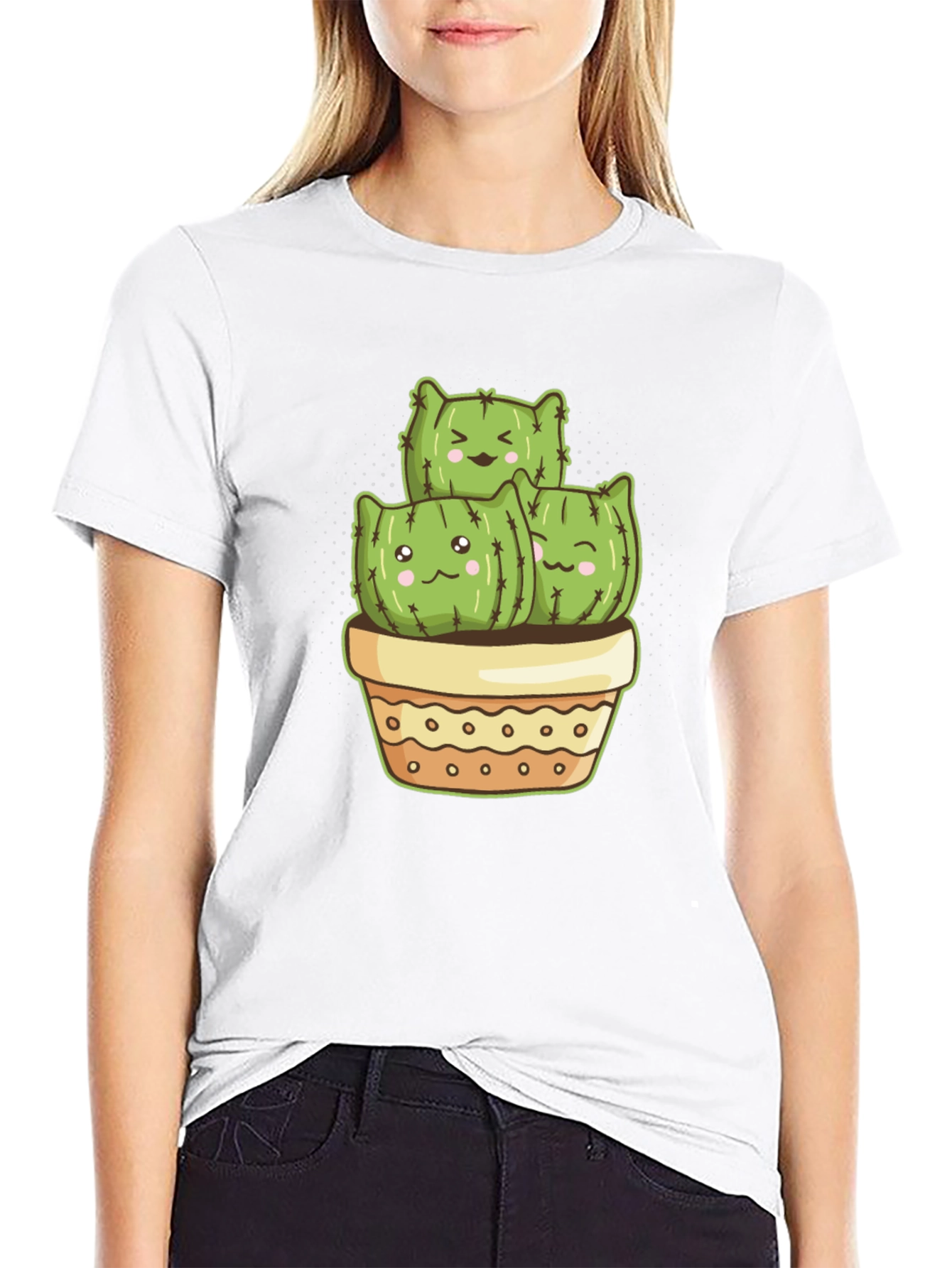 Black Cute Cactus Crew T-Shirt view 9