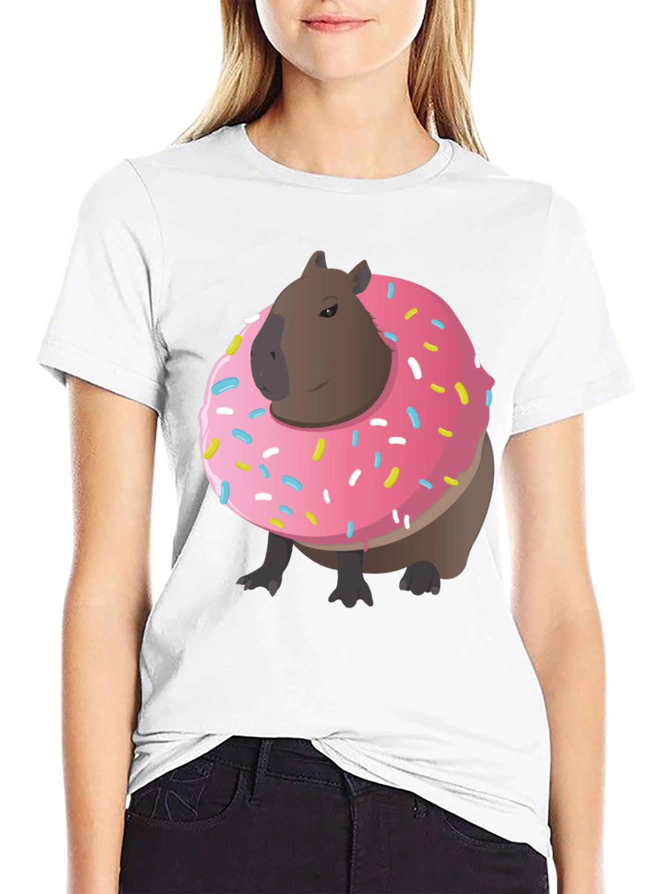 Black Capybara Donut T-Shirt - Funny Graphic Tee view 9