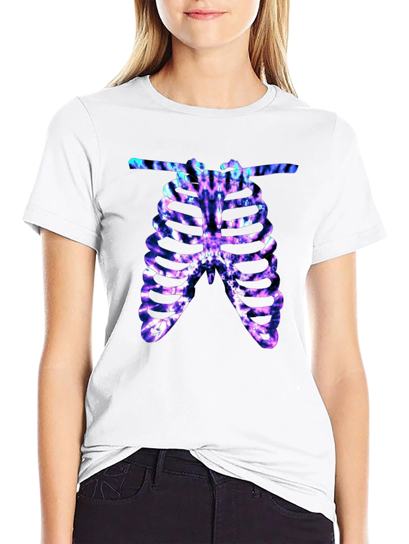 Black Tie Dye Rib Cage Graphic Tee view 9