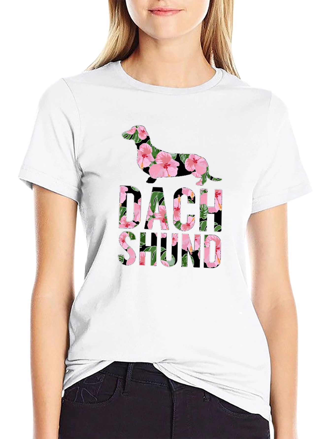 Black Floral Dachshund T-Shirt - Unique Dog Lover Gift view 9
