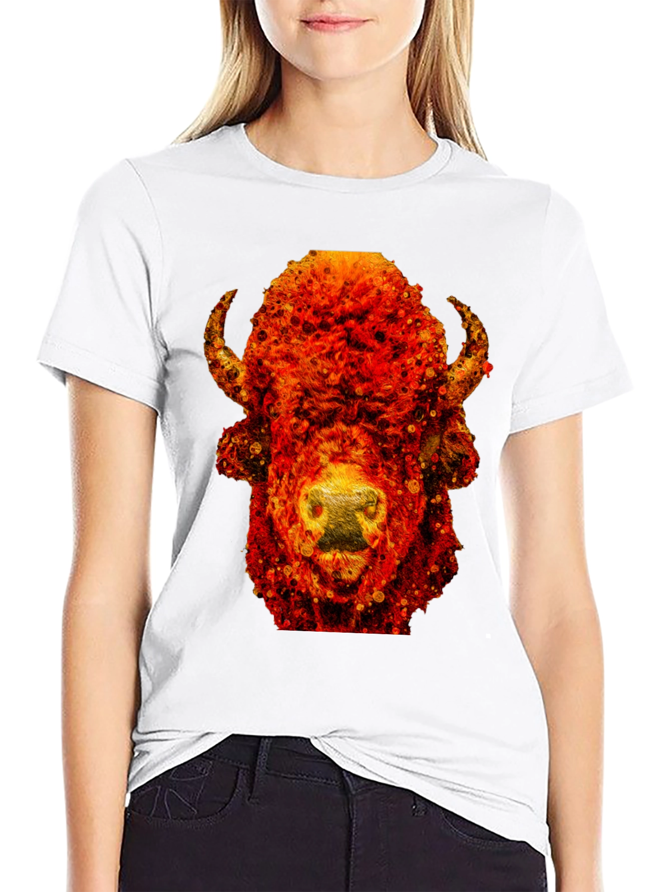 Black Fiery Bison Graphic Tee - Cool Animal Print T-Shirt view 9
