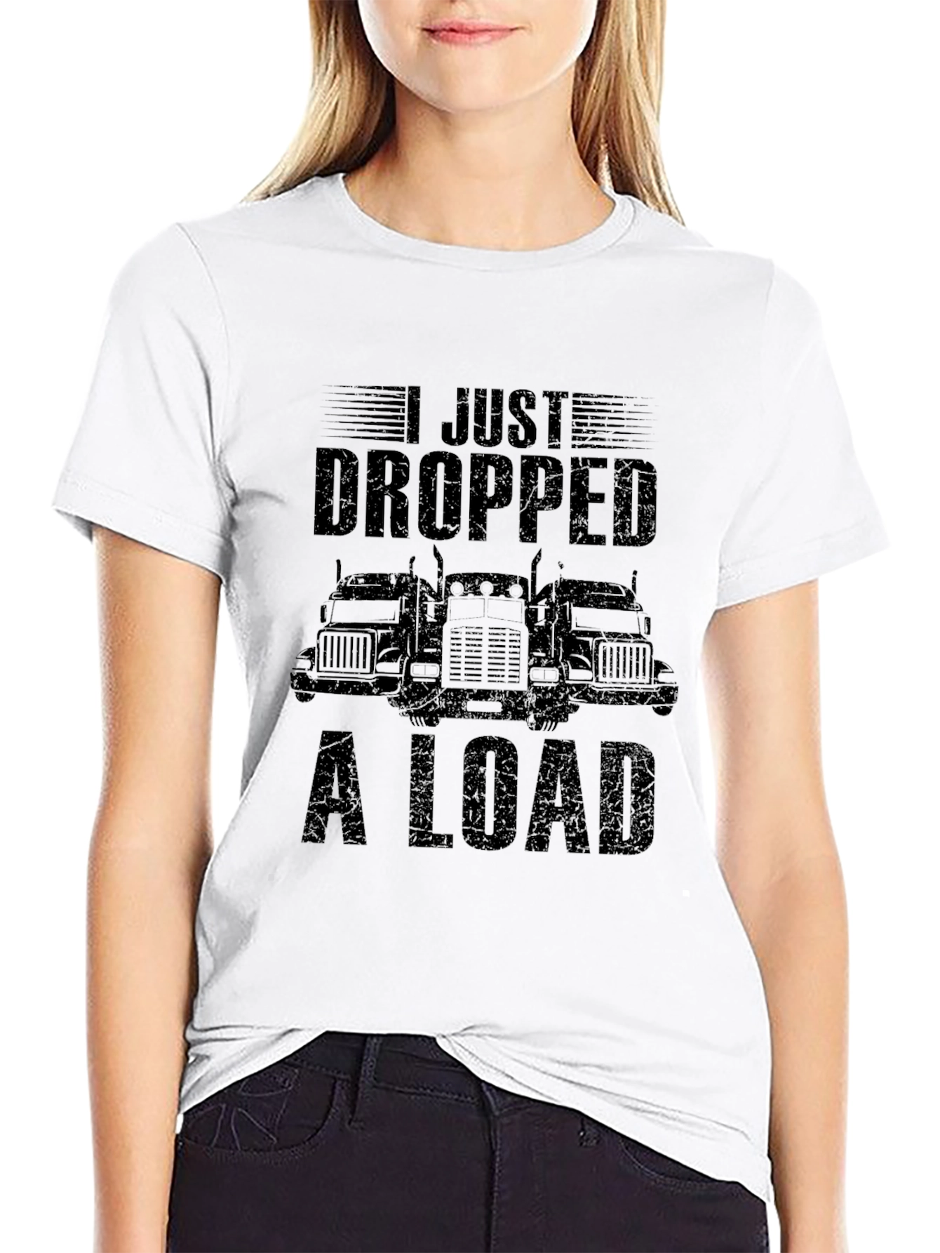 Black I Just Dropped A Load Trucker T-Shirt view 9