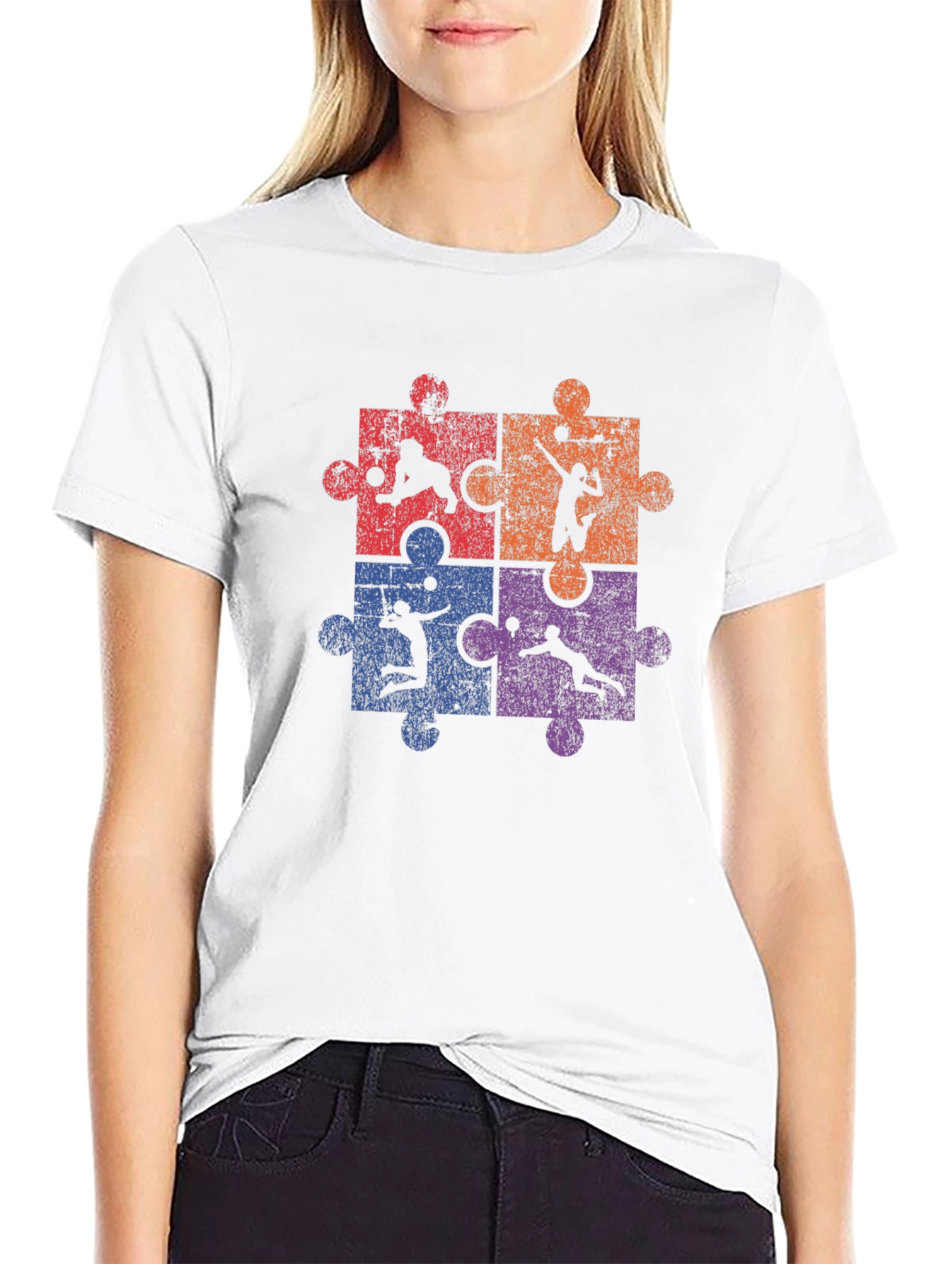 Black Volleyball Puzzle T-Shirt view 9