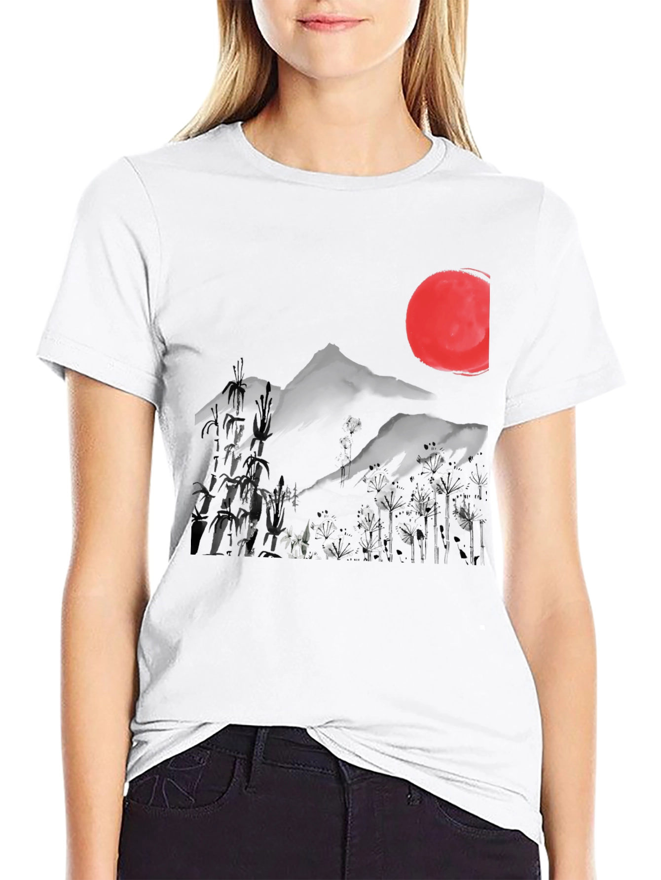 Black Japanese Sumi-e Style Graphic Tee view 9