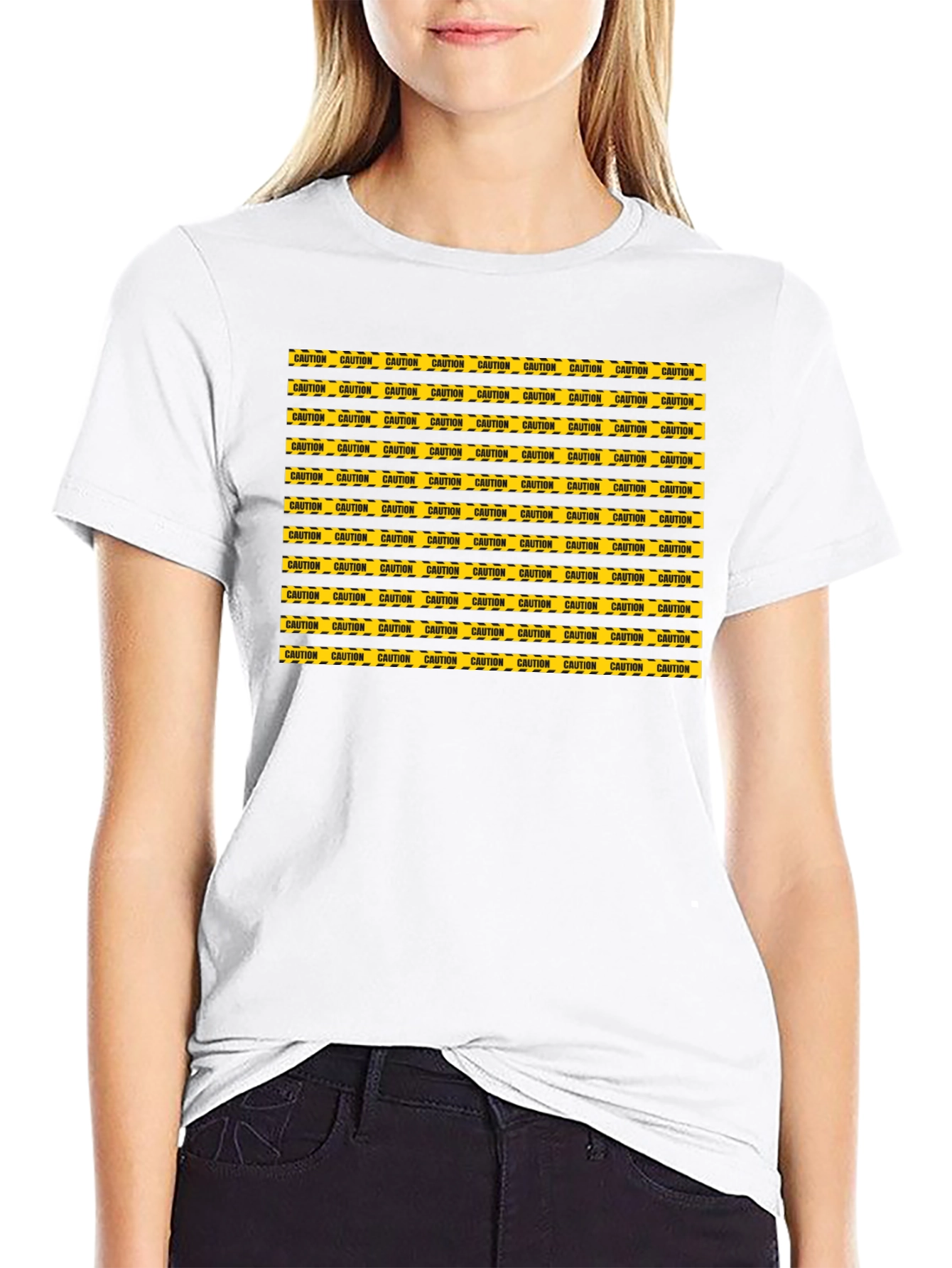 Black Caution Tape Pattern Graphic Tee - Black view 9