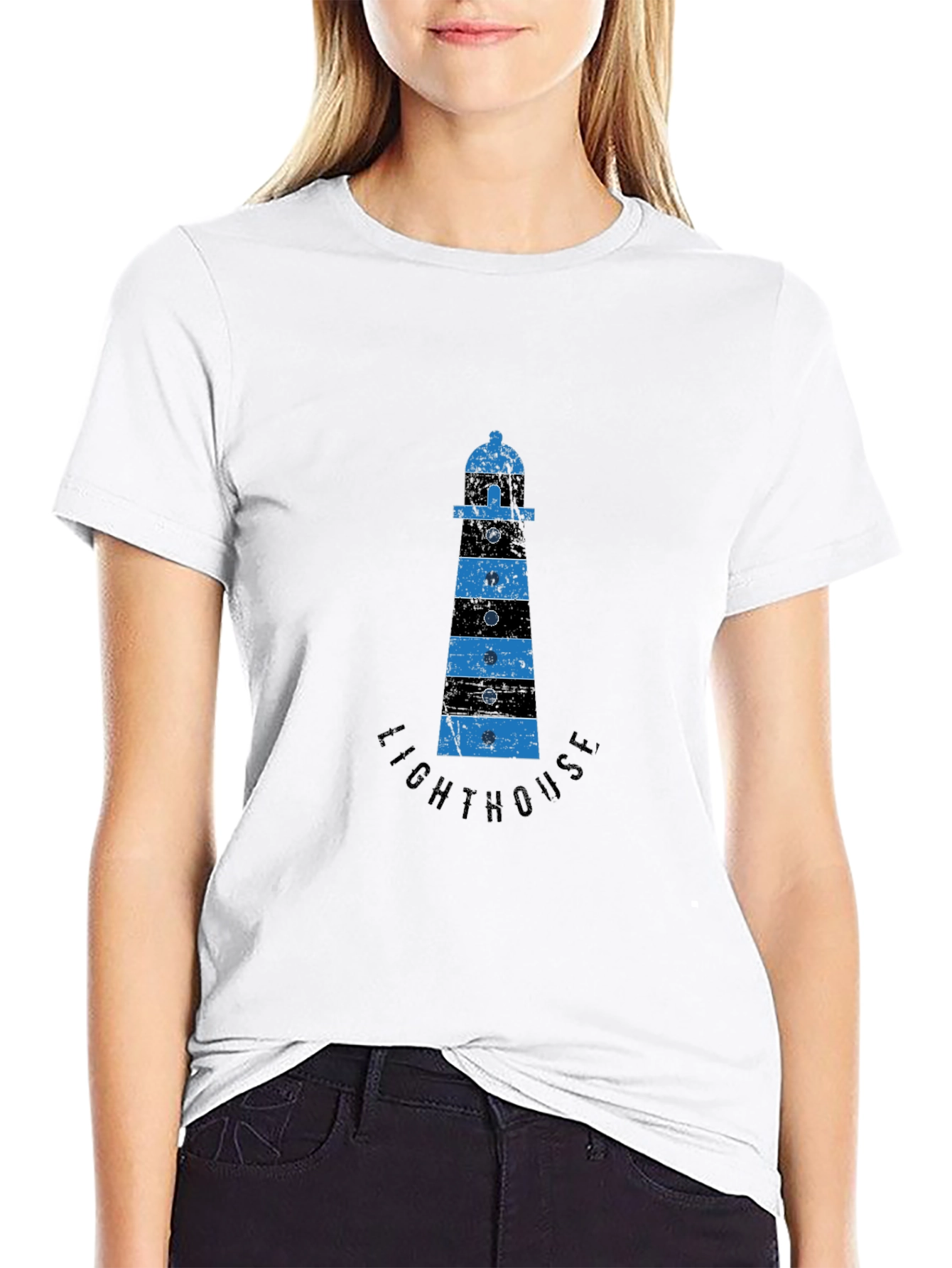 Black Lighthouse Graphic Print T-Shirt view 9