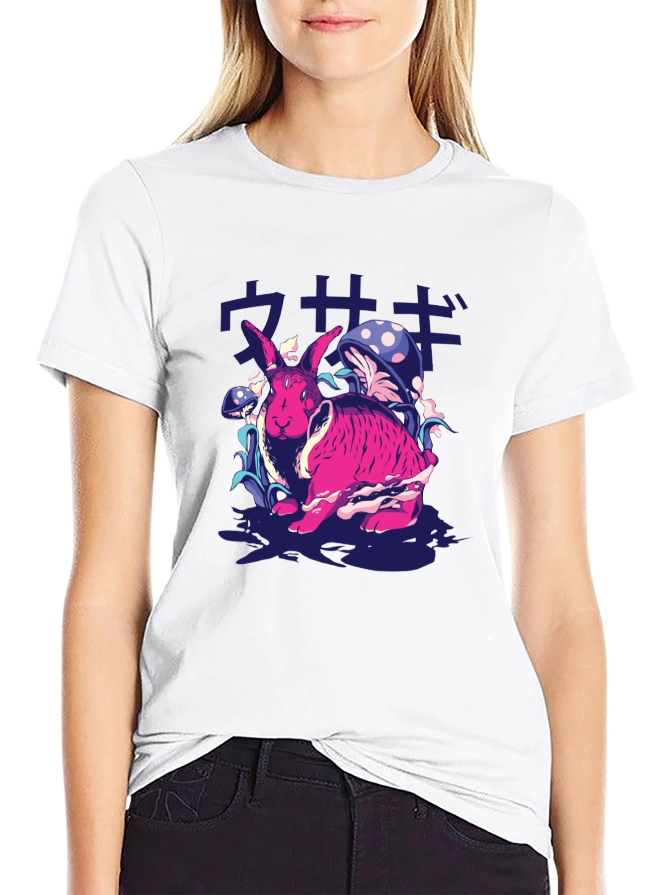 Black Rabbit & Mushroom Graphic T-Shirt - Unique Design view 9