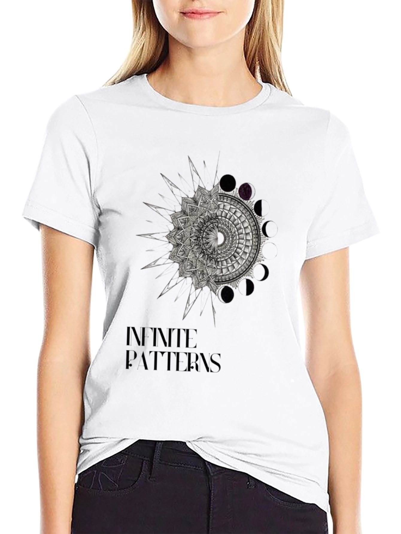 Black Infinite Patterns Graphic T-Shirt - Black Cotton Tee view 9