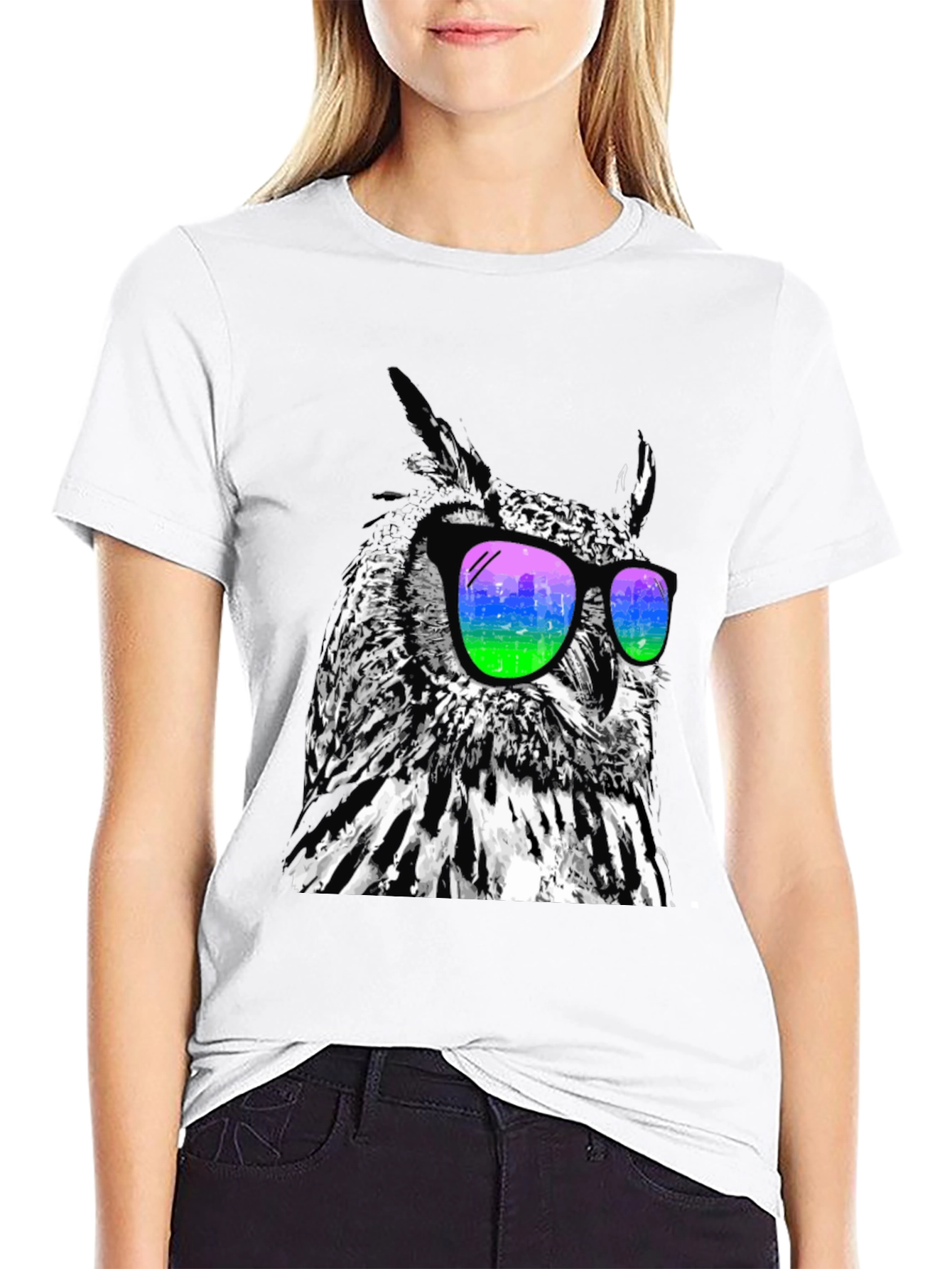 Black Cool Owl Graphic Tee - Stylish Bird Sunglasses T-Shirt view 9