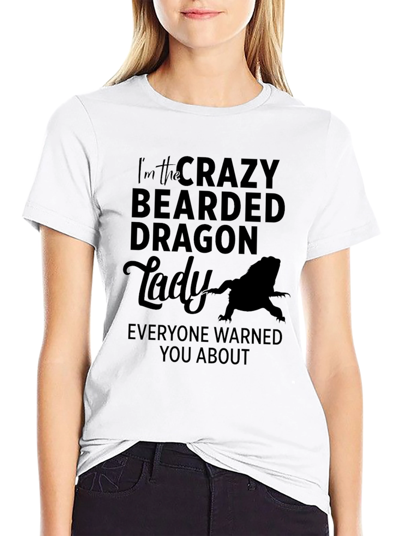 Black Crazy Bearded Dragon Lady Graphic T-Shirt view 9