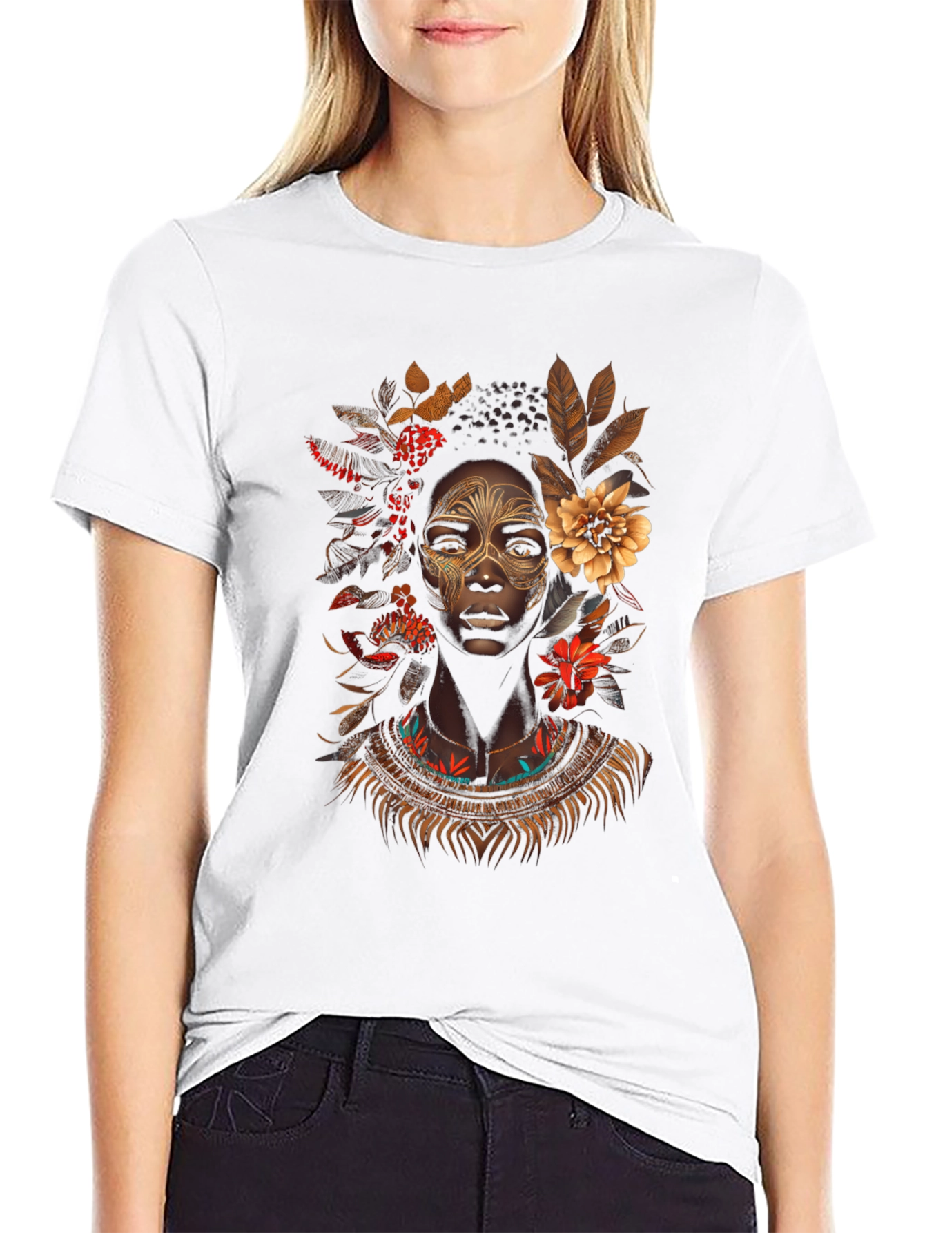 Black Floral Afro-centric Graphic T-Shirt view 9