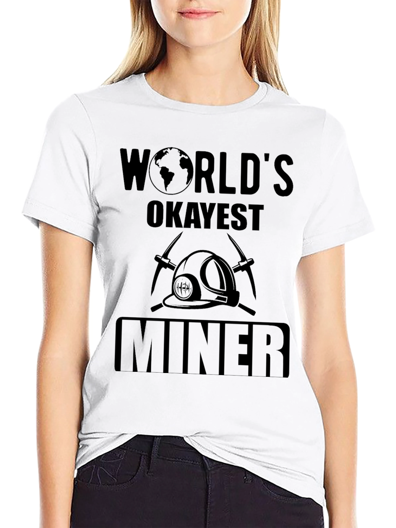 Black World's Okayest Miner Black Graphic T-Shirt view 9