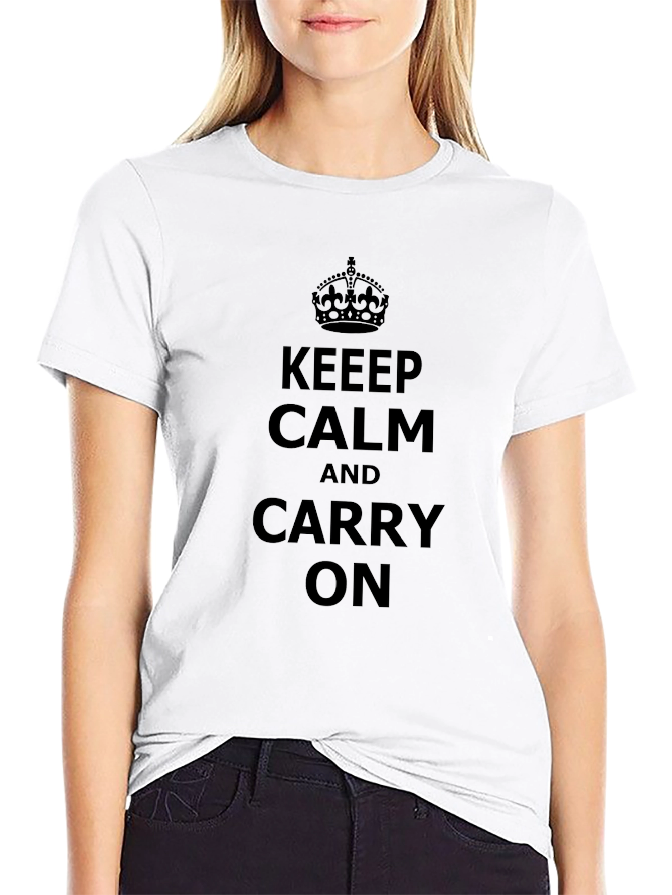 Black Keep Calm and Carry On Black Graphic Tee view 9
