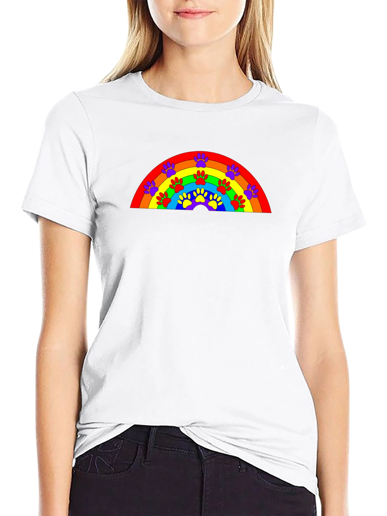 Black Rainbow Paw Print T-Shirt - Unisex Design view 9