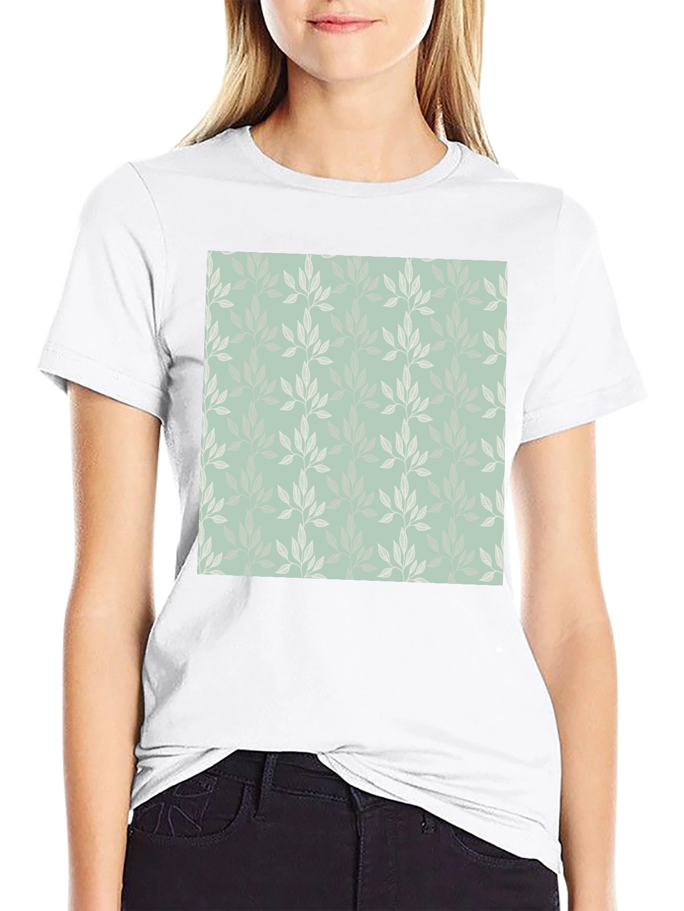 Black Leaf Pattern Graphic Black Tee view 9