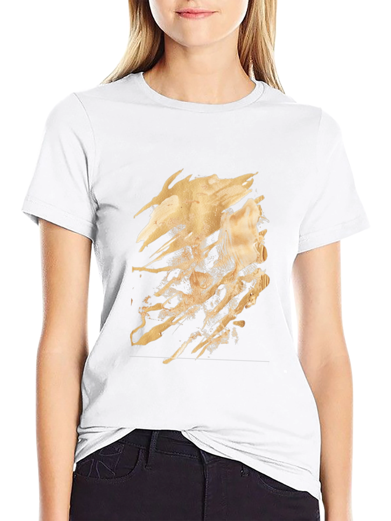 Black Abstract Gold Design Black T-Shirt view 9
