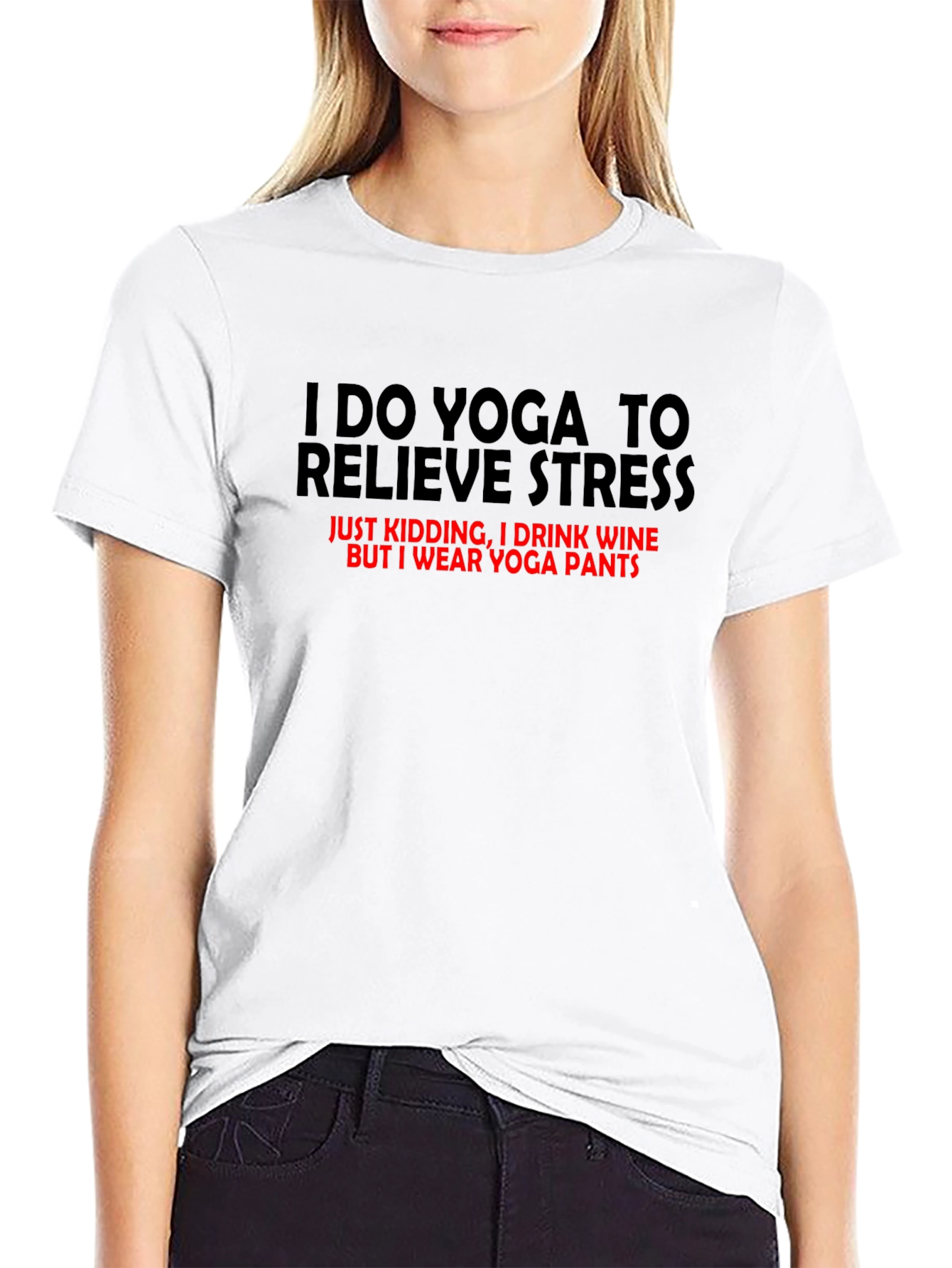 Black Funny Yoga Wine T-Shirt: Relieve Stress in Comfort view 9