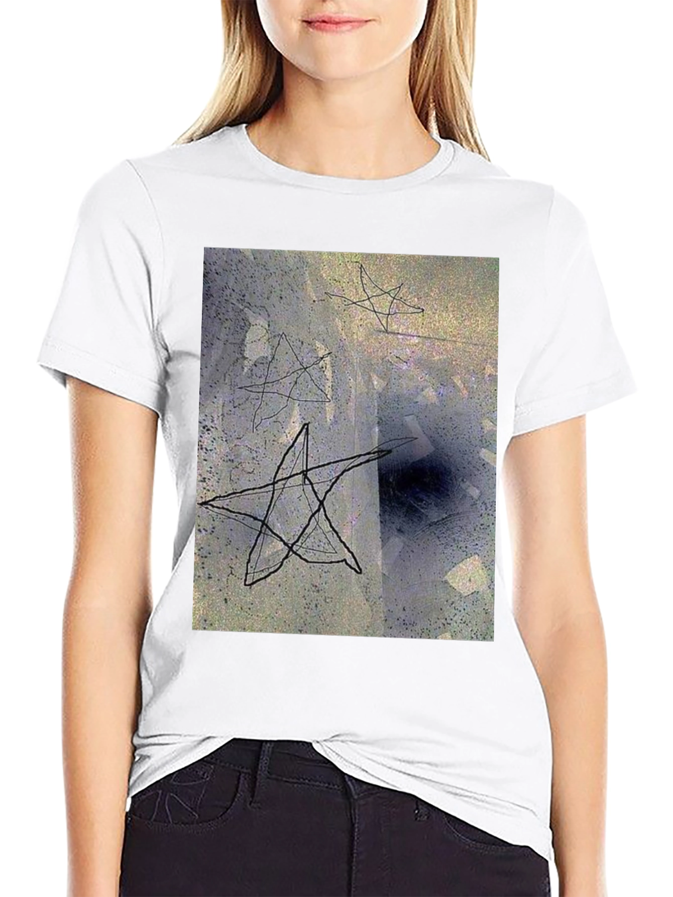 Black Abstract Star Graphic Black T-Shirt view 9