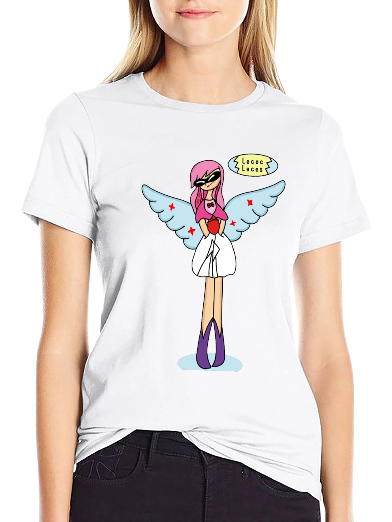 Black Whimsical Angel Graphic Tee - Black Cotton Blend view 9