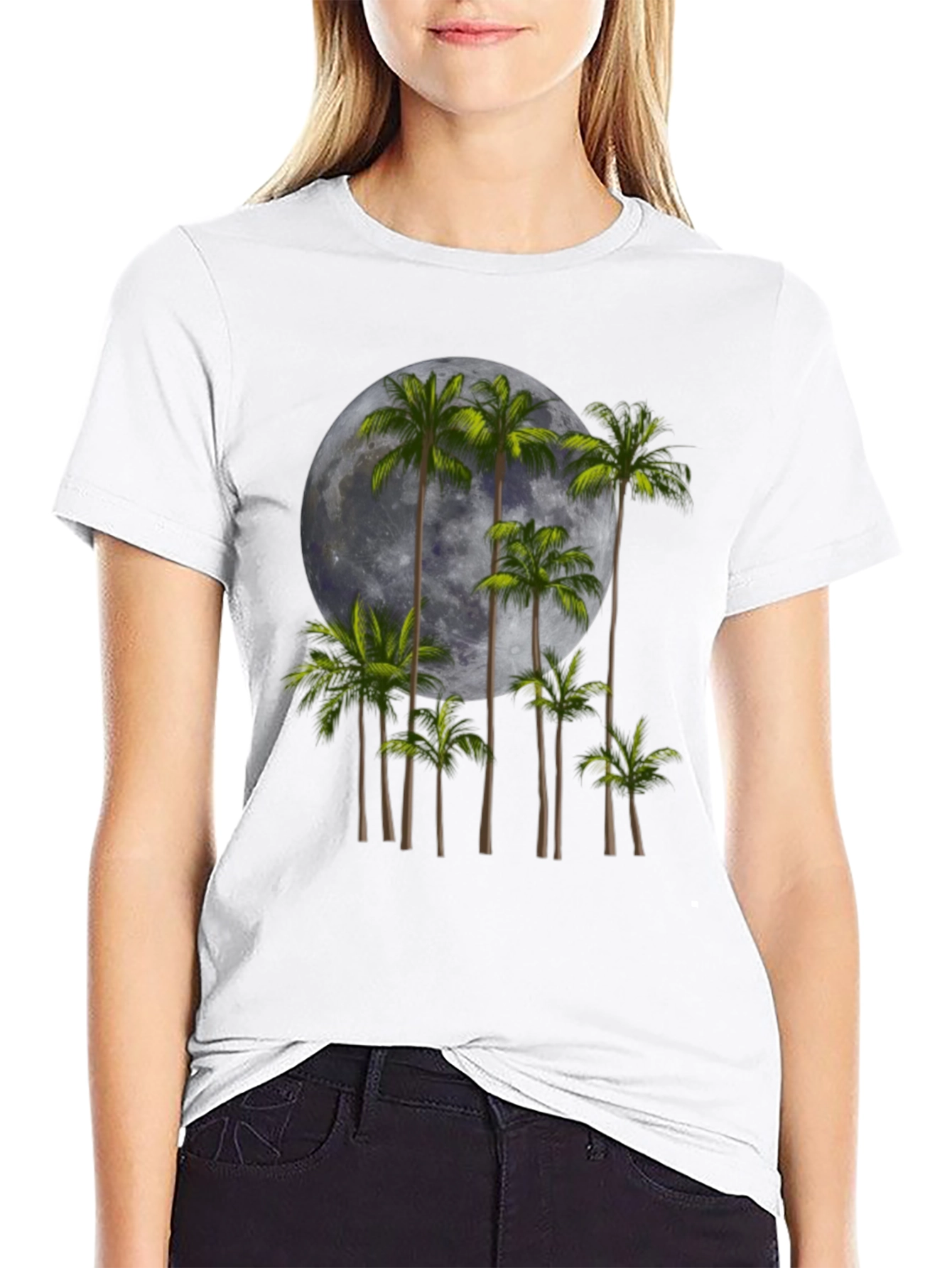 Black Palm Trees & Moon Graphic Tee - Black view 9