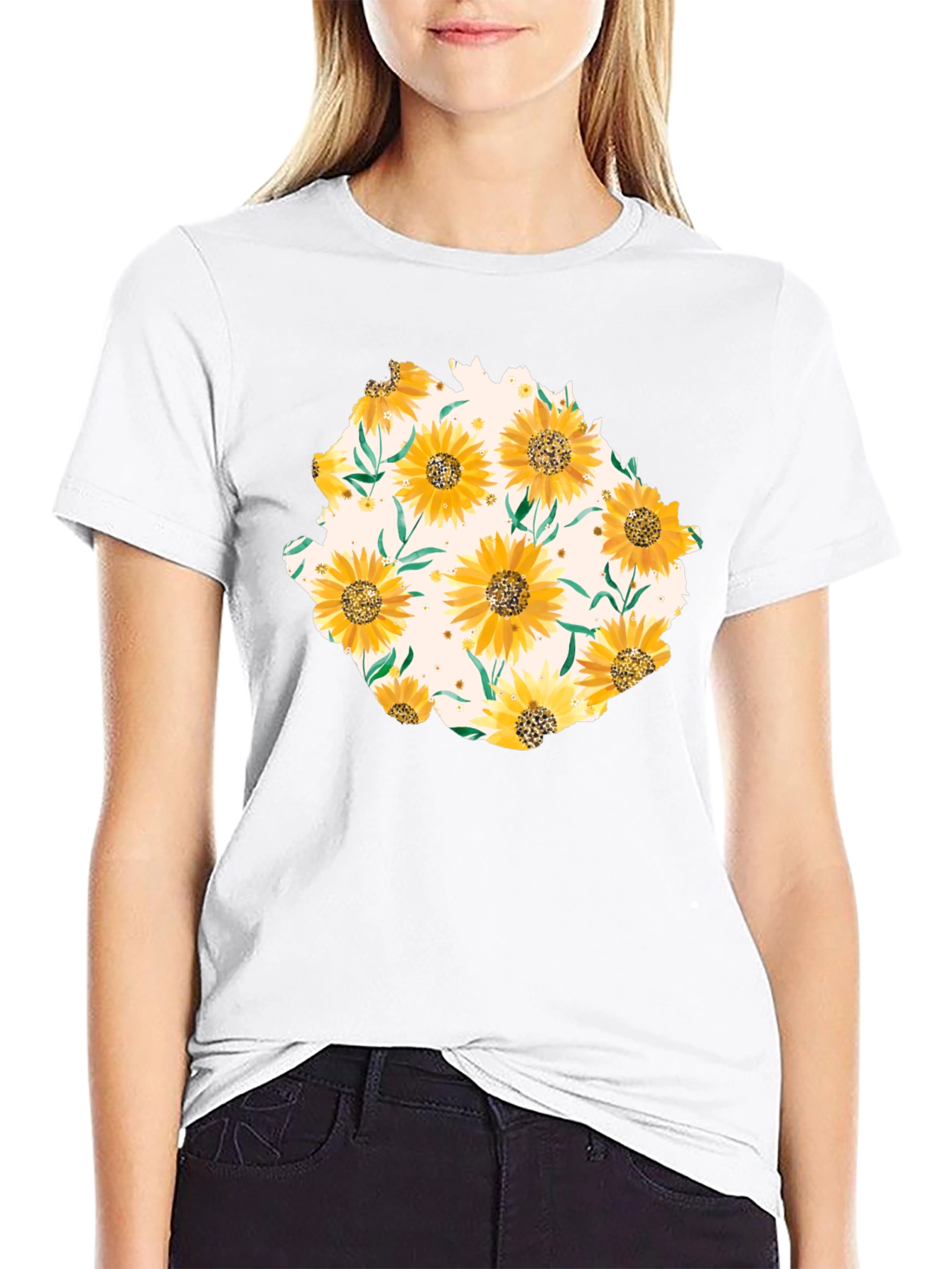 Black Sunflower Graphic Print Black T-Shirt view 9
