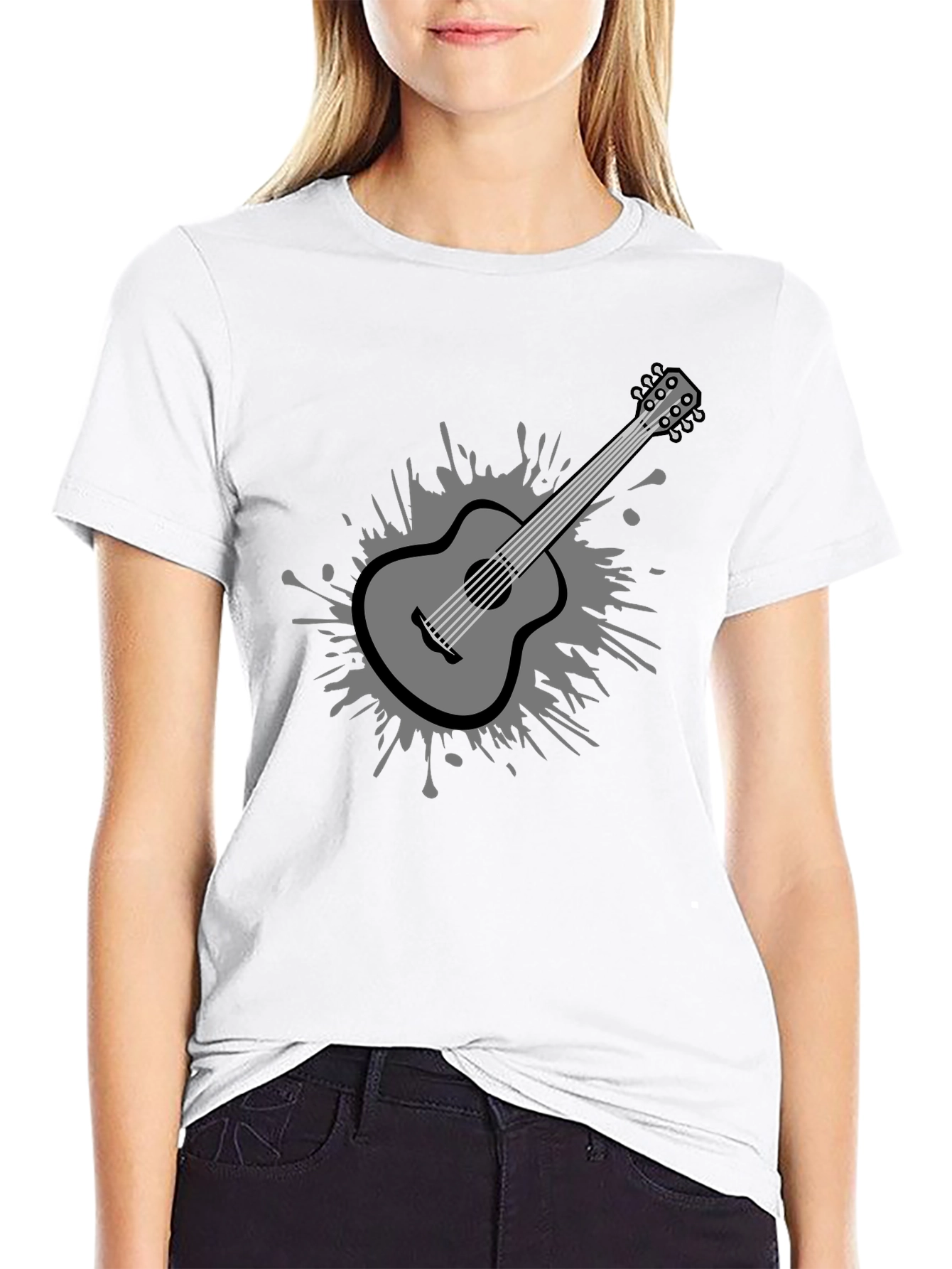 Black Stylish Guitar Graphic Tee - Black Cotton Blend view 9