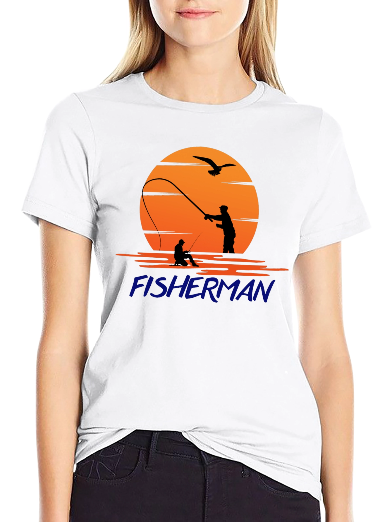Black Fisherman Silhouette Graphic T-Shirt - Unisex Black Tee view 9