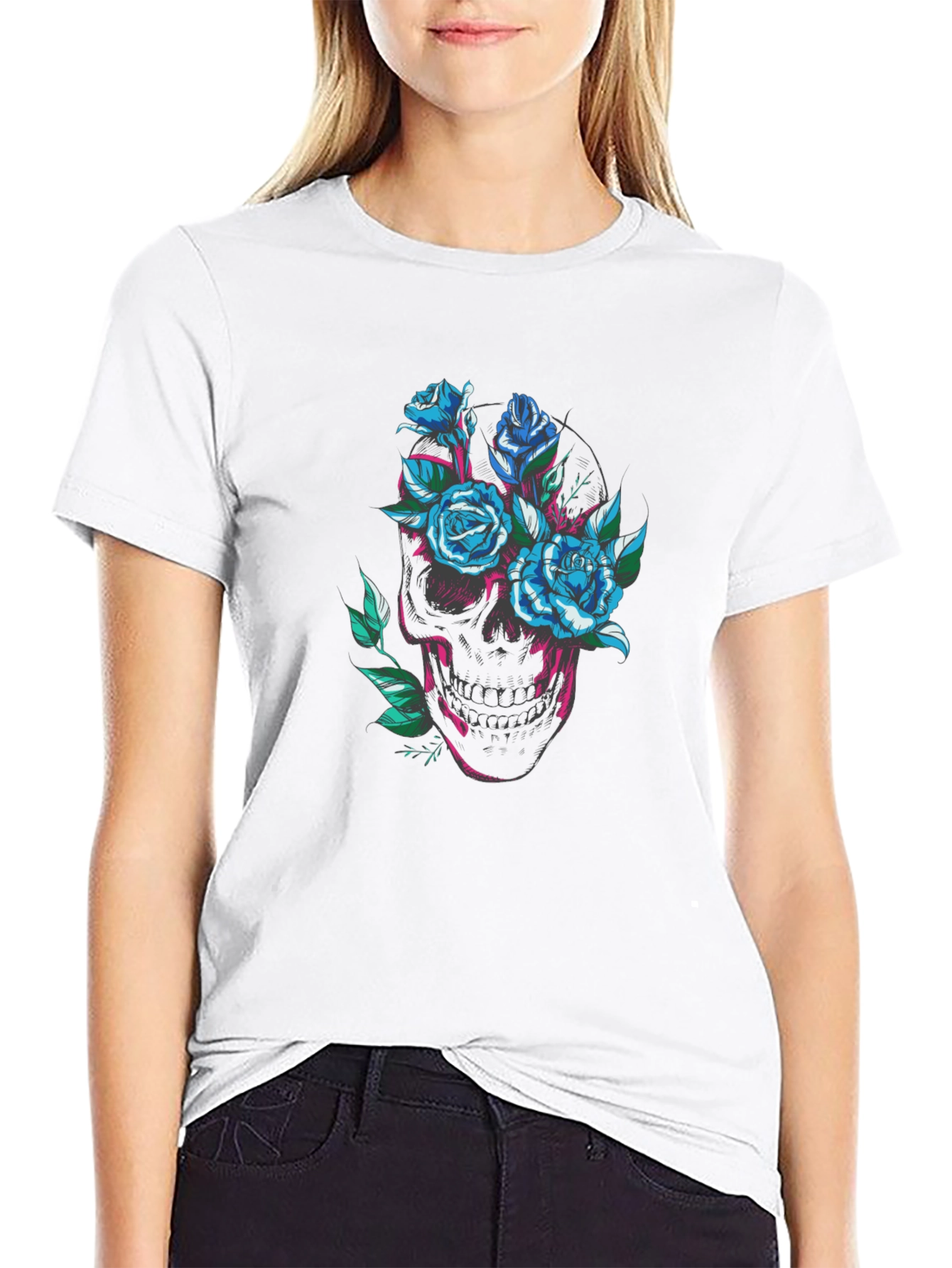 Black Skull and Roses Graphic Tee view 9
