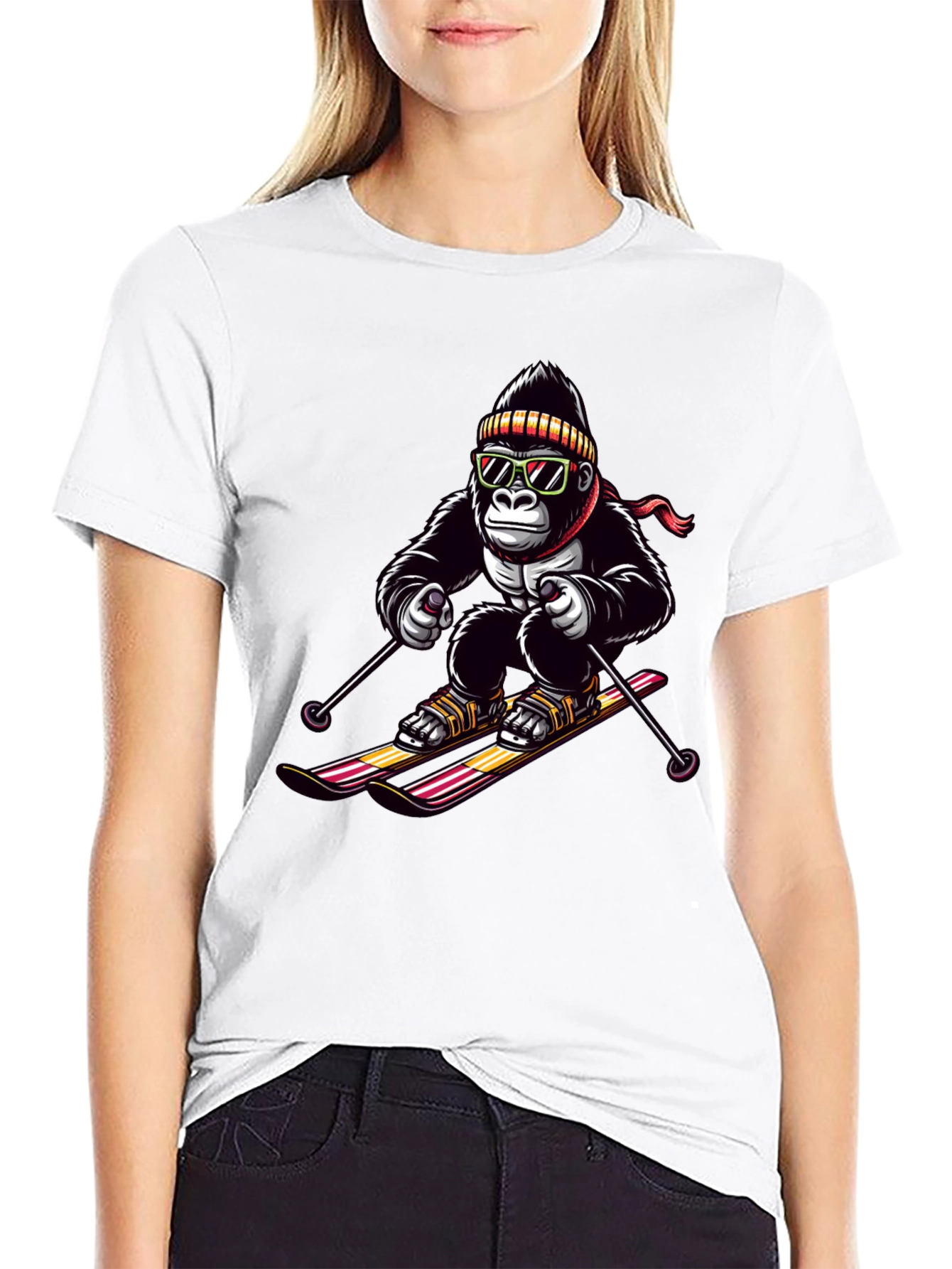 Black Gorilla Skiing Graphic Tee - Cool Novelty Design view 9