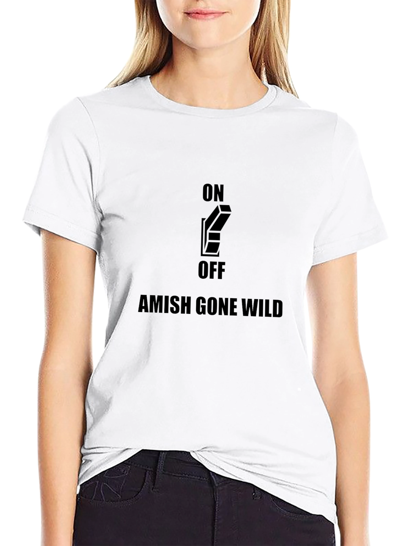 Black Amish Gone Wild On/Off Switch Black Graphic Tee view 9
