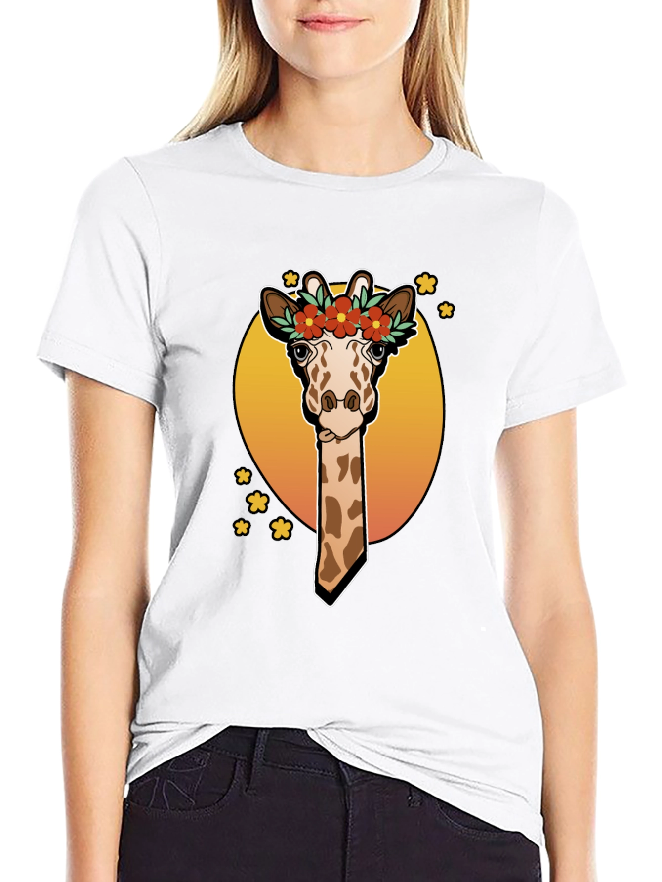 Black Giraffe Flower Crown Graphic Tee - Unique Animal T-Shirt view 9