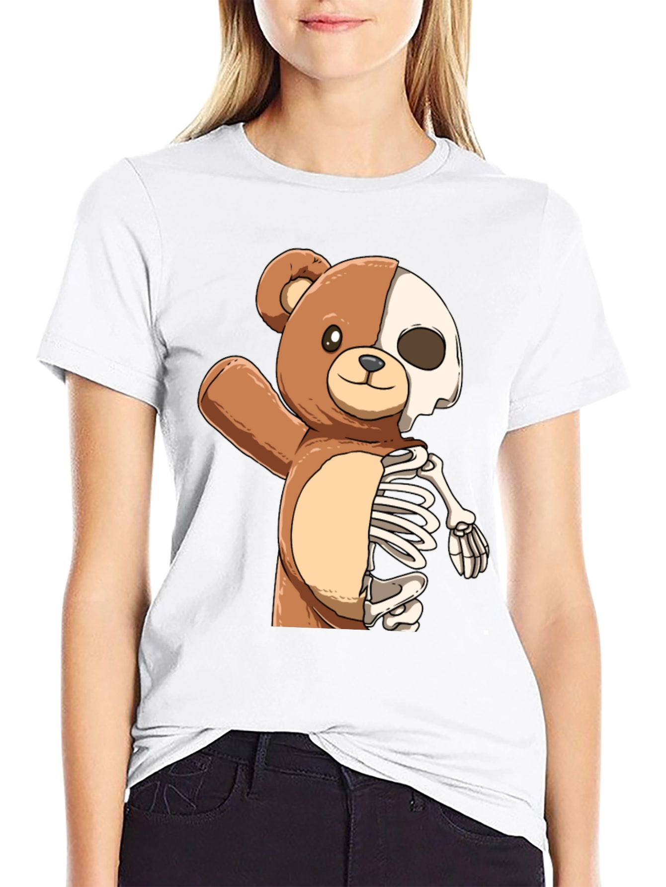Black Teddy Bear Half Skeleton Graphic T-Shirt view 9