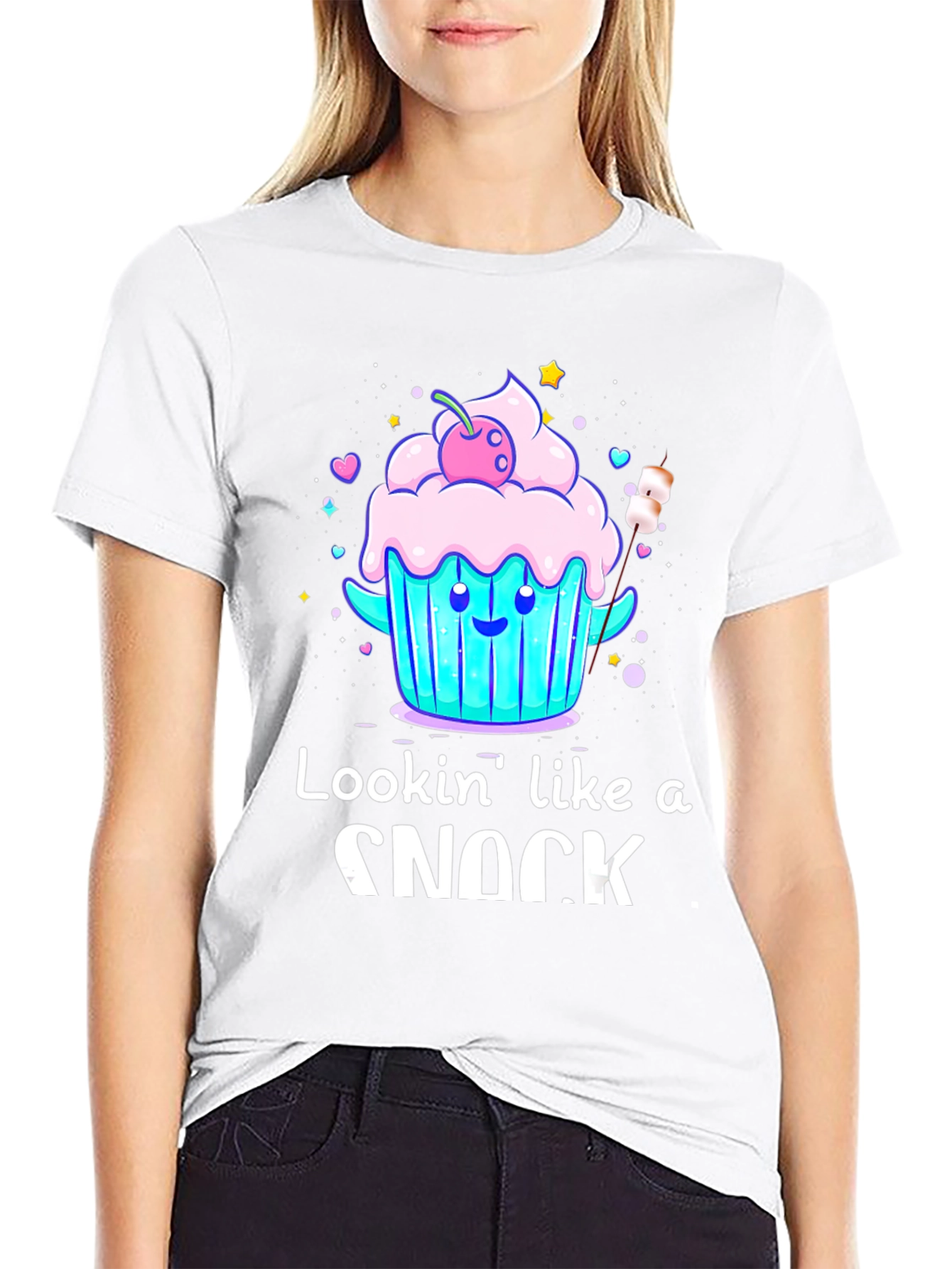 Black Lookin' Like A Snack T-Shirt - Cute Cupcake Design view 9