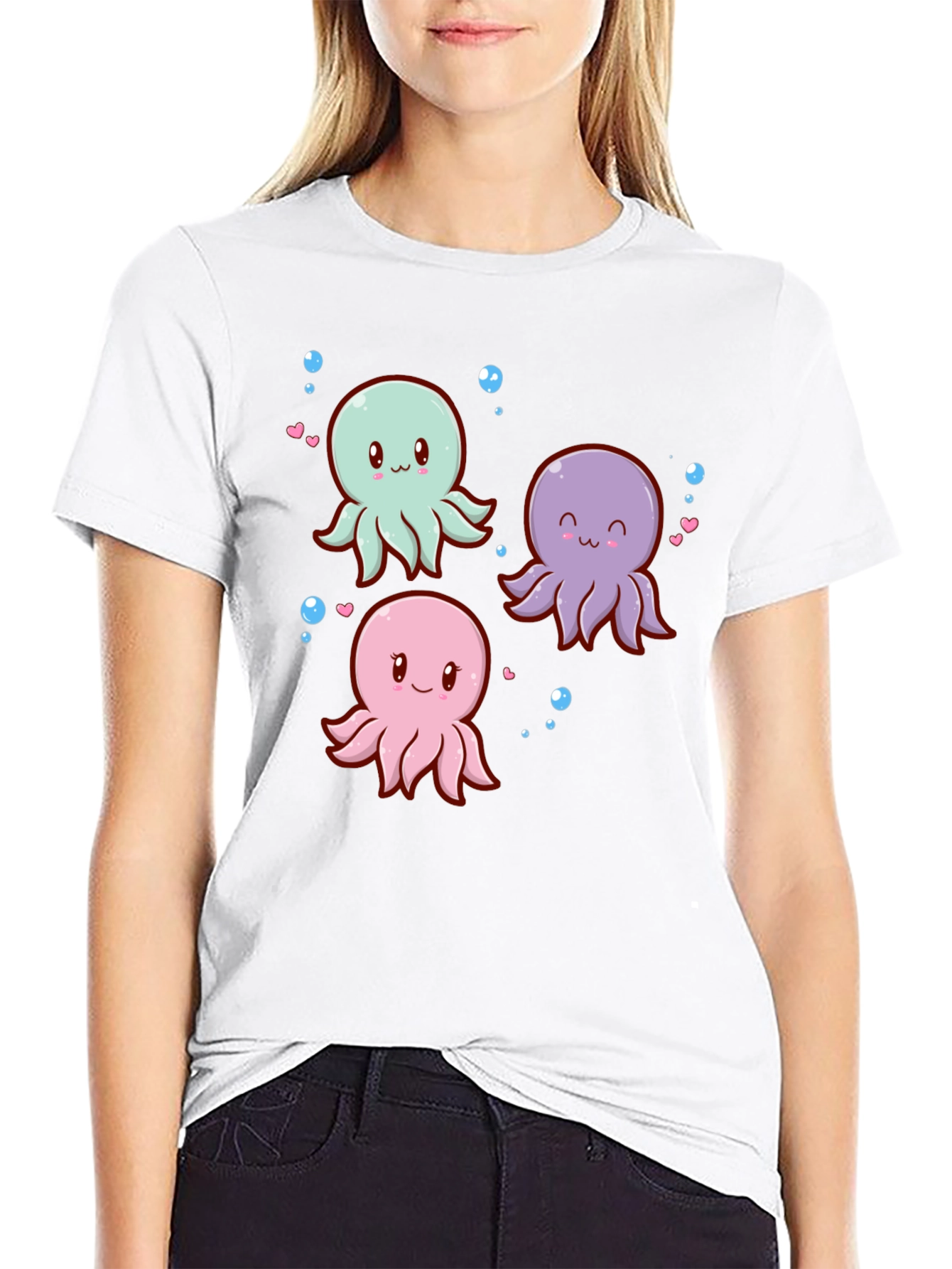 Black Cute Octopus Graphic Tee view 9