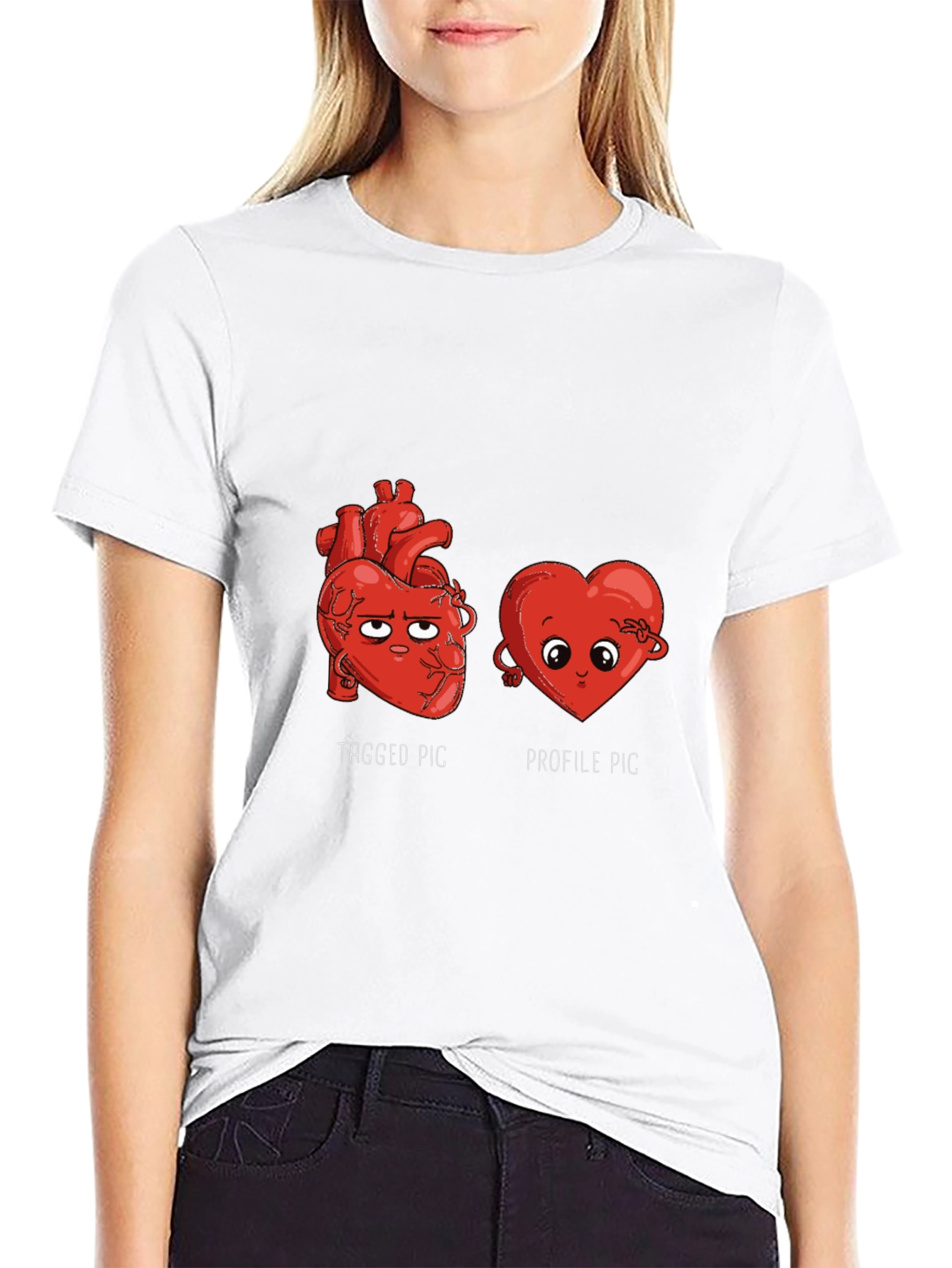 Black Funny Heart T-Shirt - Tagged vs. Profile Pic view 9