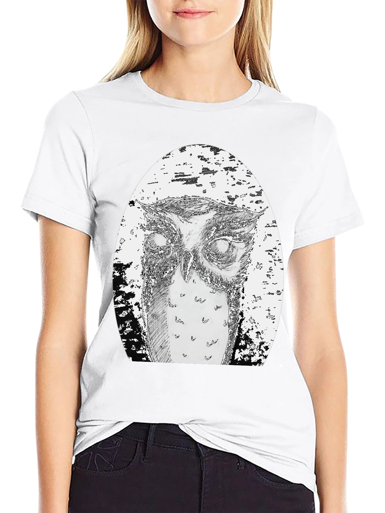 Black Owl Graphic Tee - Unique Hand Drawn Design view 9