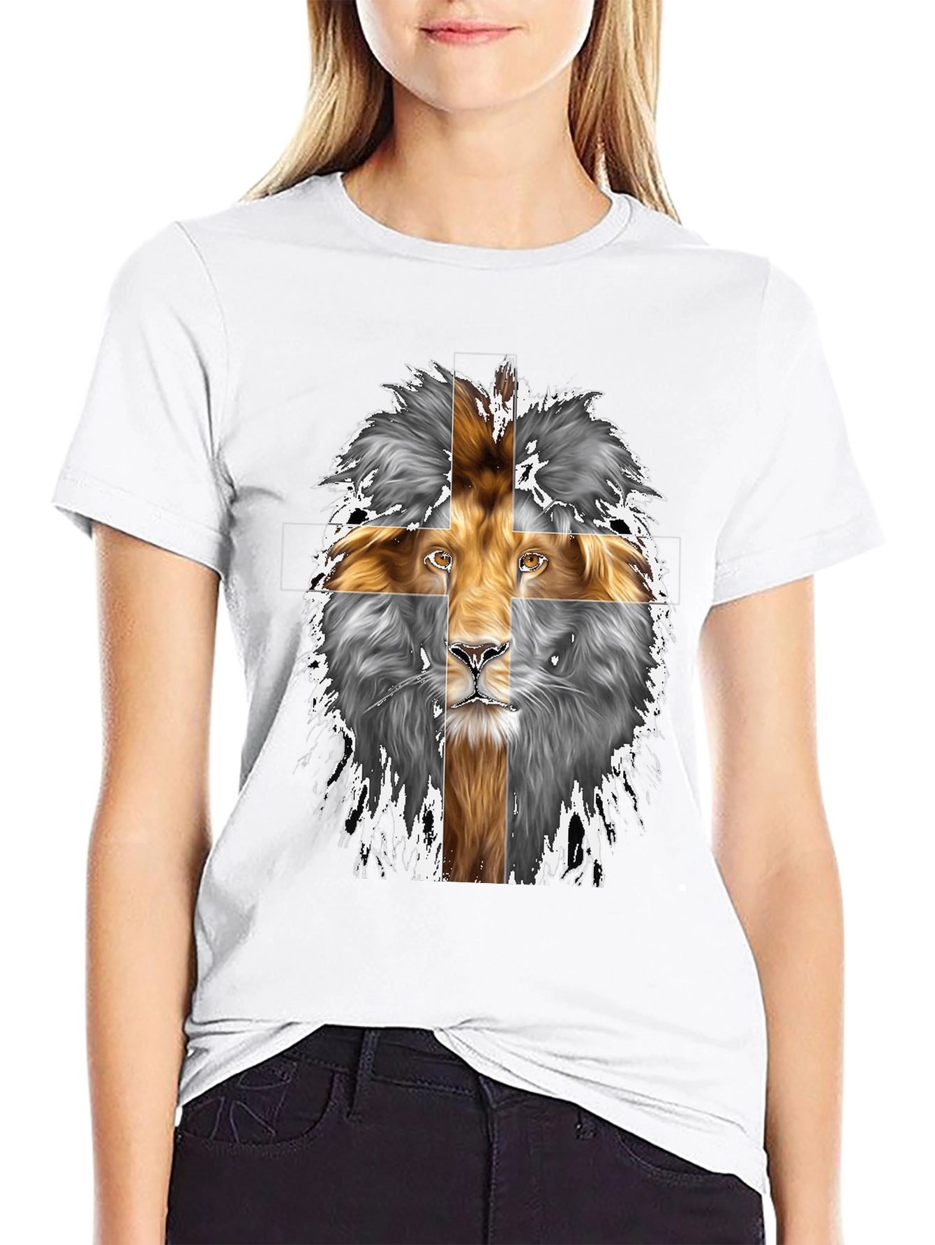 Black Lion Cross Graphic Black T-Shirt view 9