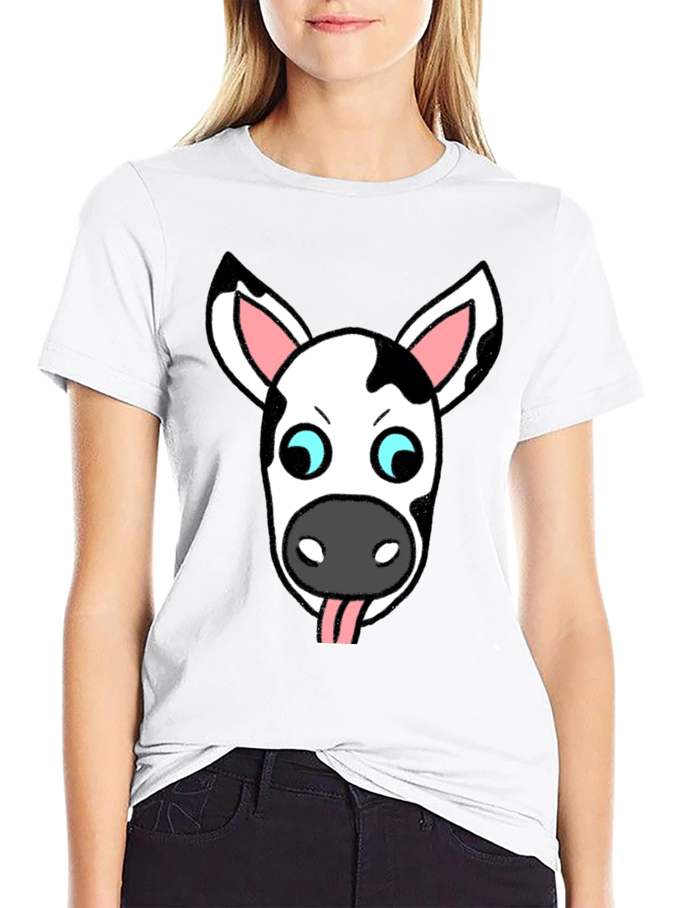 Black Funny Cow Face Graphic T-Shirt view 9