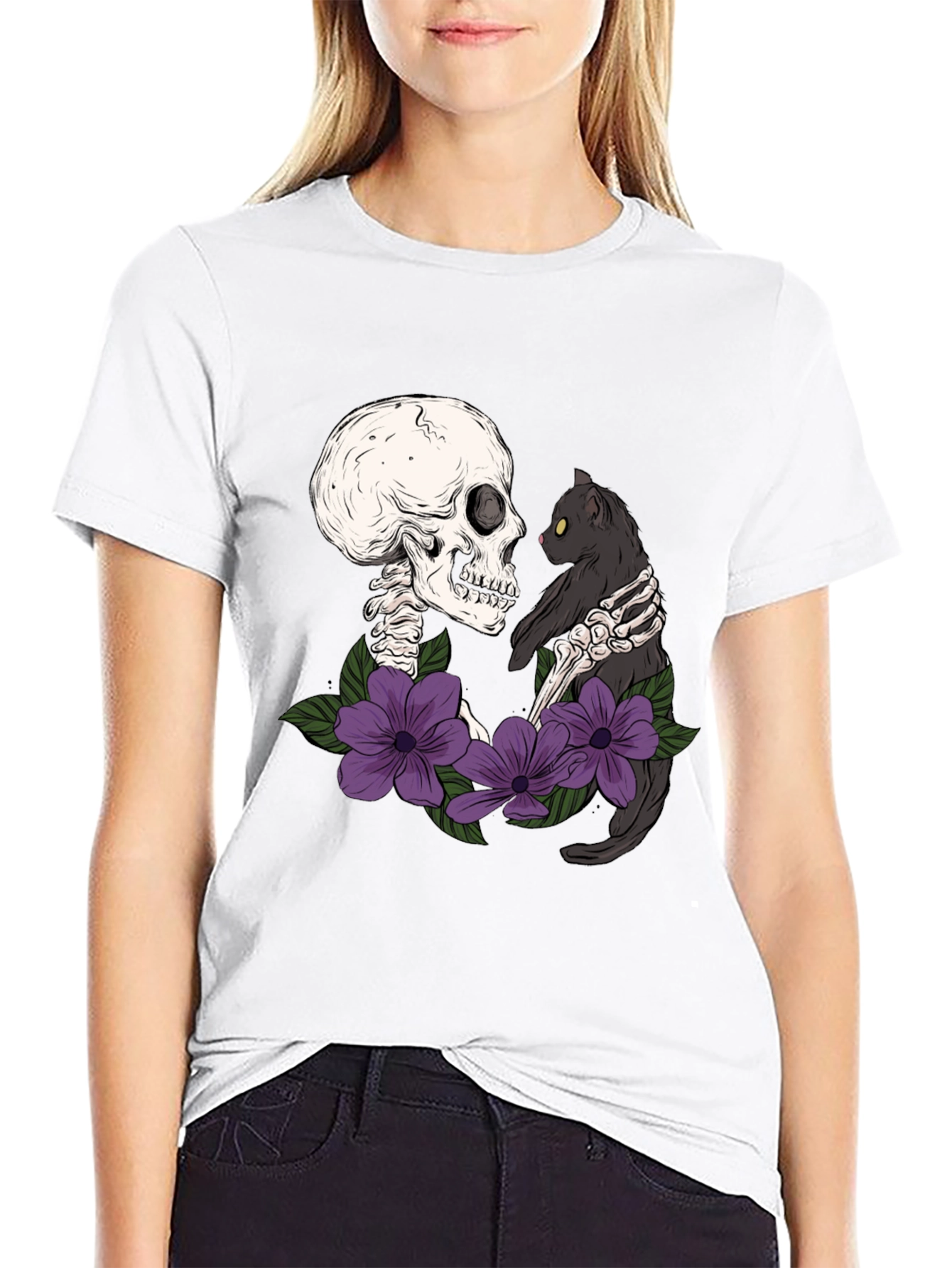 Black Skeleton Cat Lover T-Shirt - Dark Humor Tee view 9