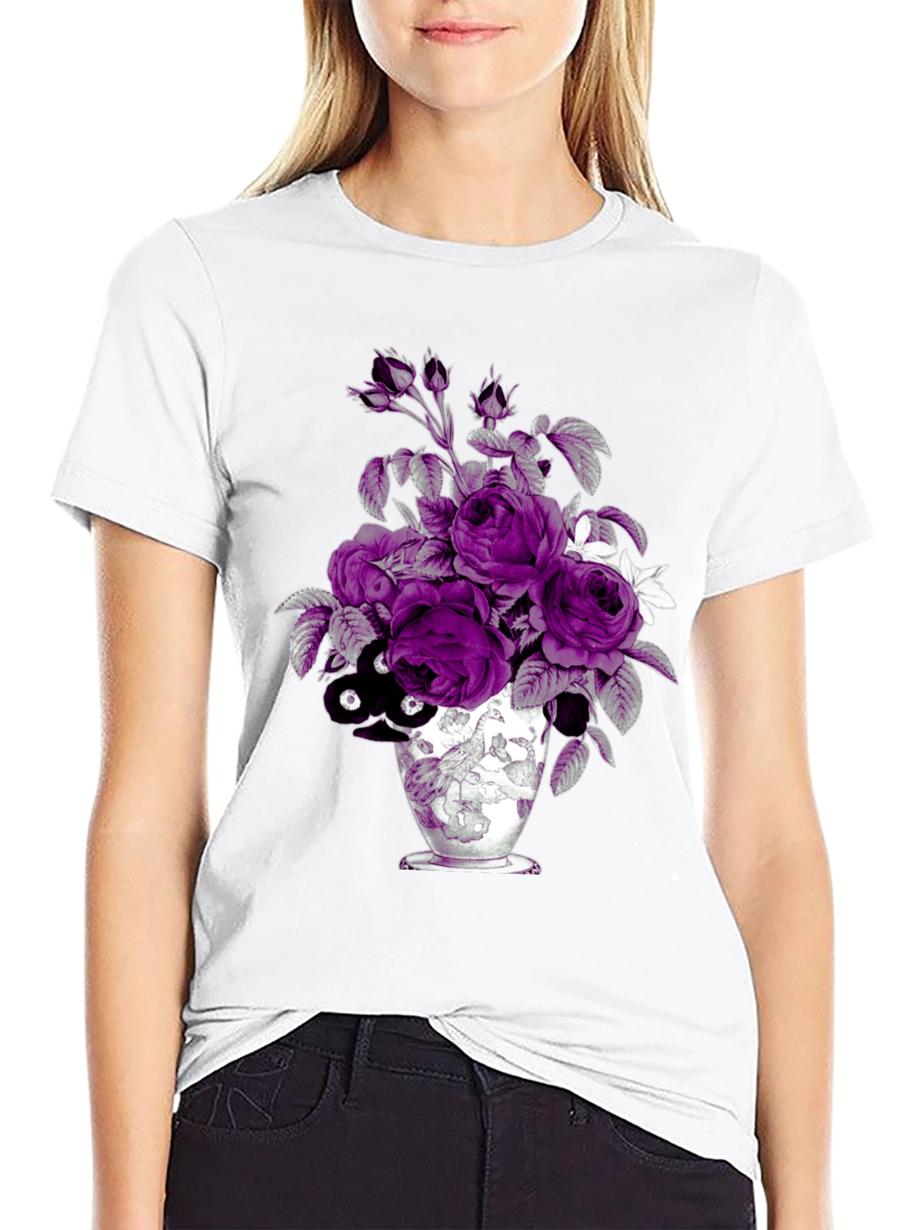 Black Floral Vase Graphic Tee - Unique Design view 9