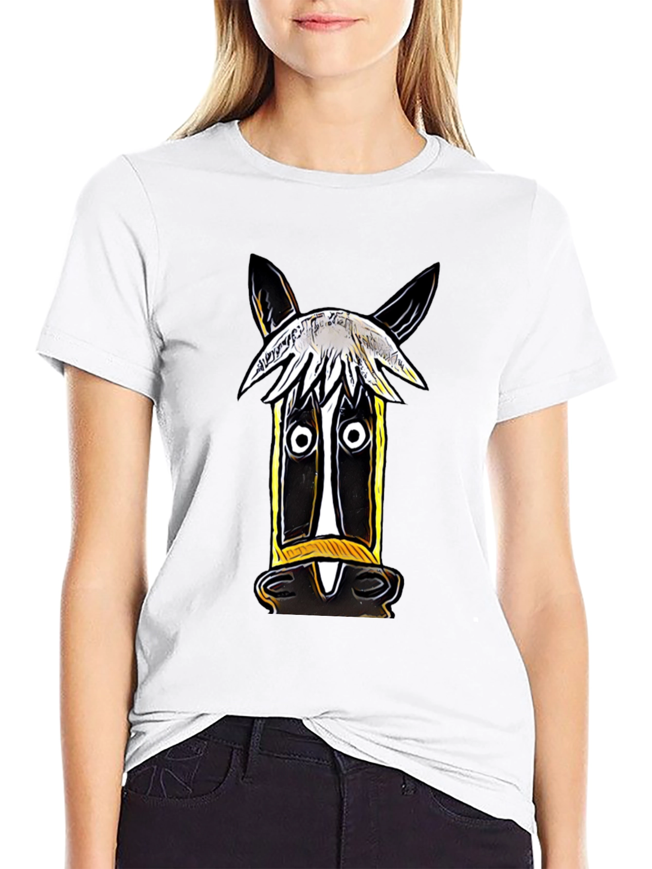 Black Whimsical Horse Graphic Tee - Artistic Style view 9