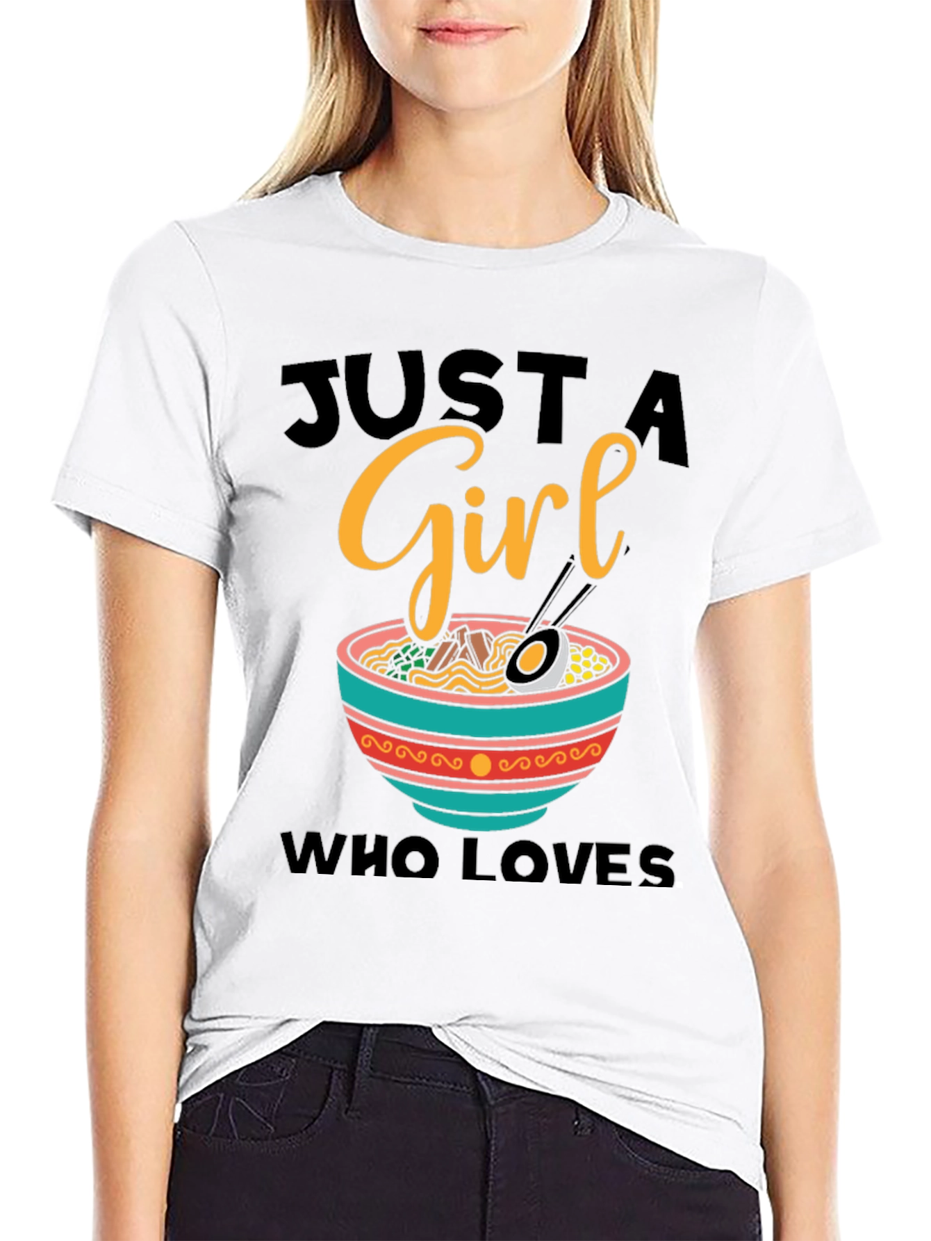 Black Just A Girl Who Loves Ramen T-Shirt view 9