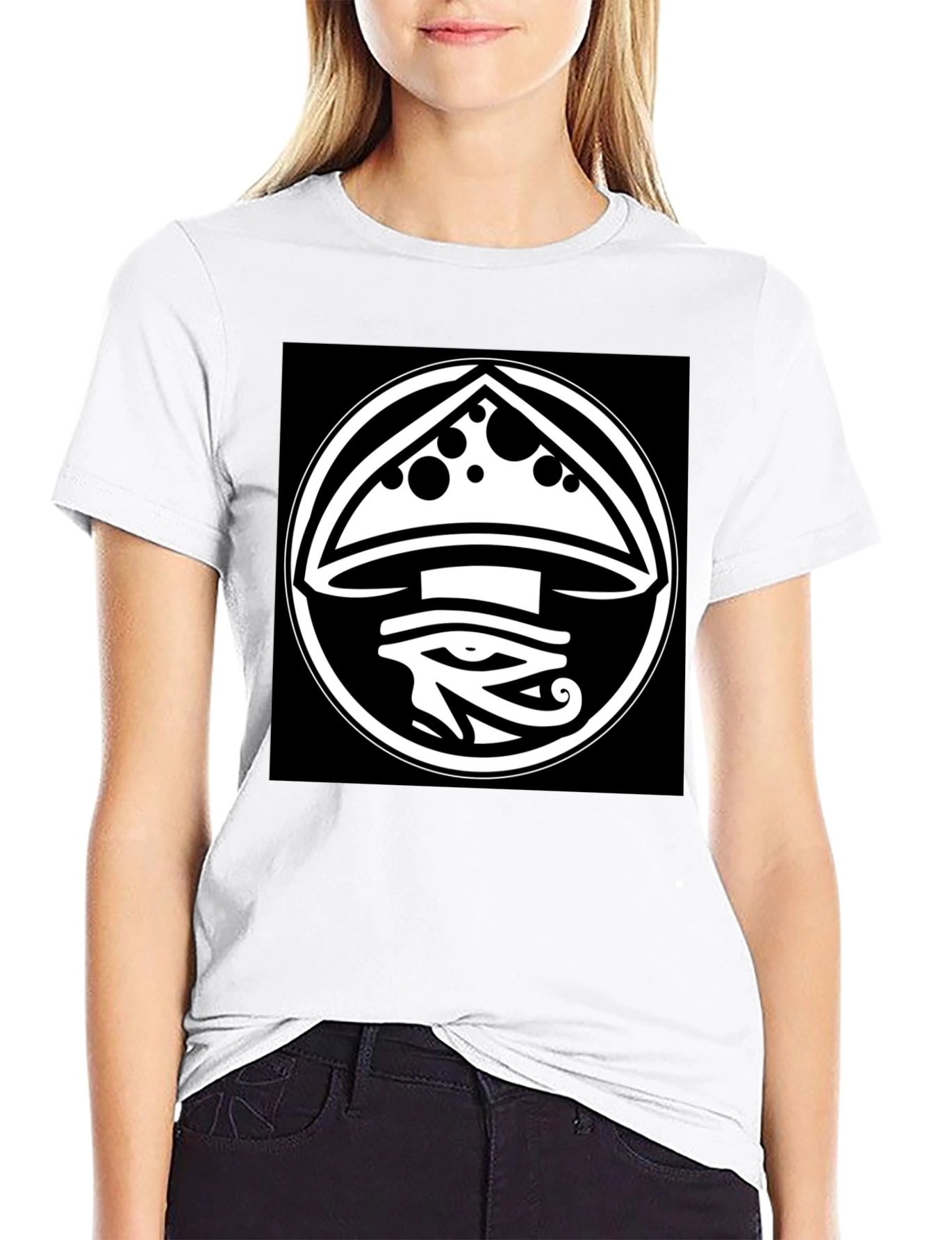 Black Mushroom Eye Graphic Tee - Unique Design view 9