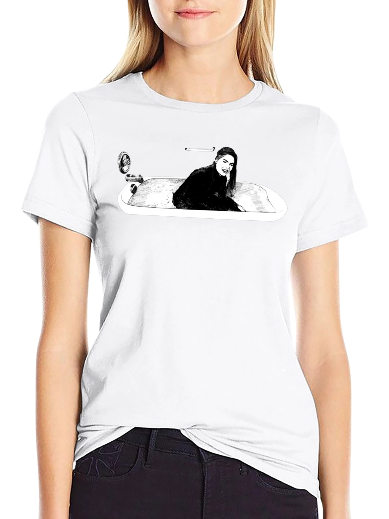 Black Woman in Tub Graphic T-Shirt - Black view 9