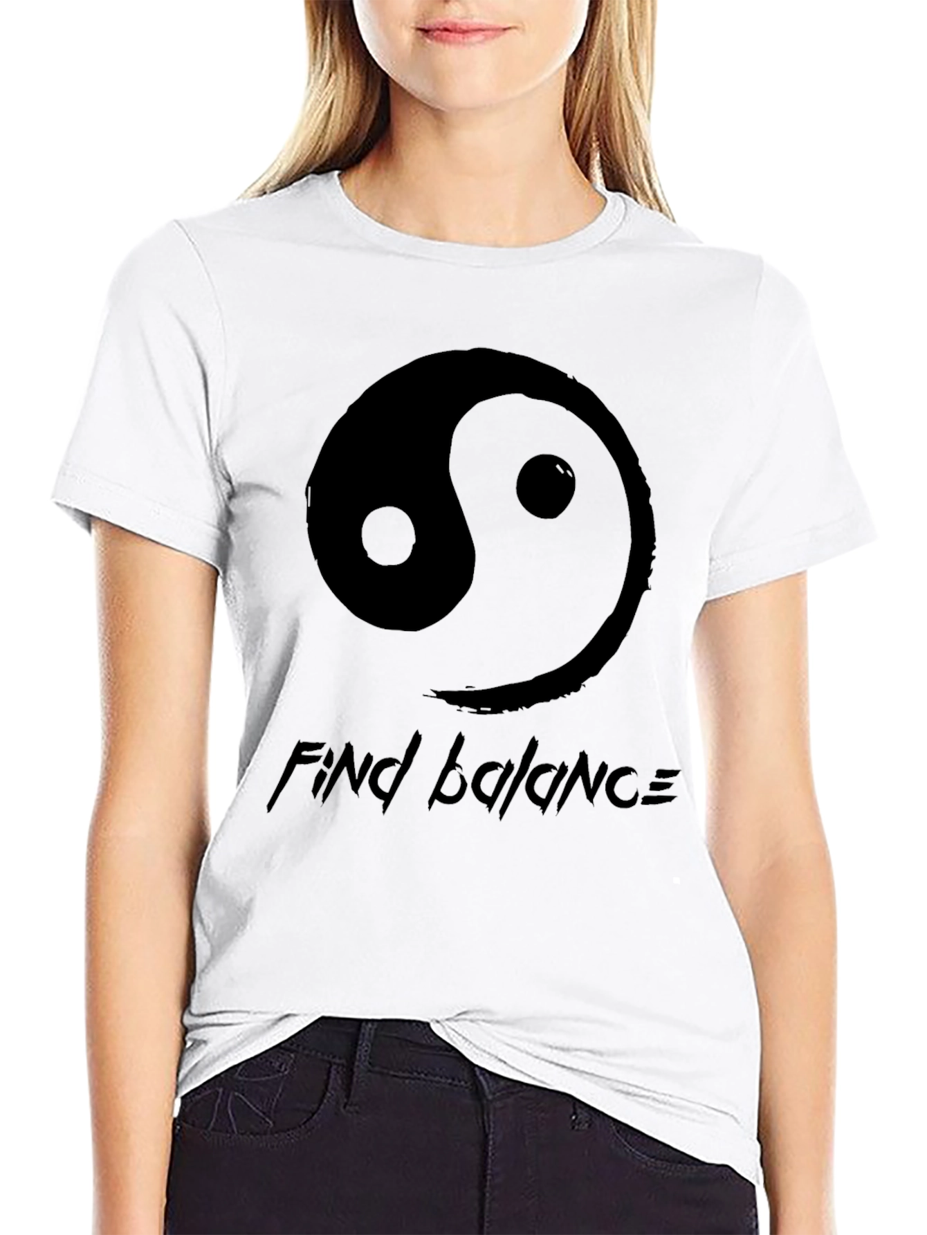 Black Yin Yang Find Balance Graphic Tee view 9